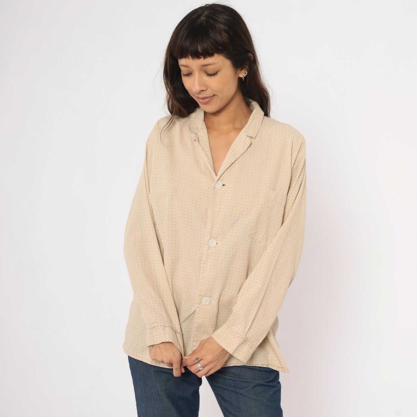 80s Faultless Basketweave Camp Collar Shirt Tan Cotton Blend Large L