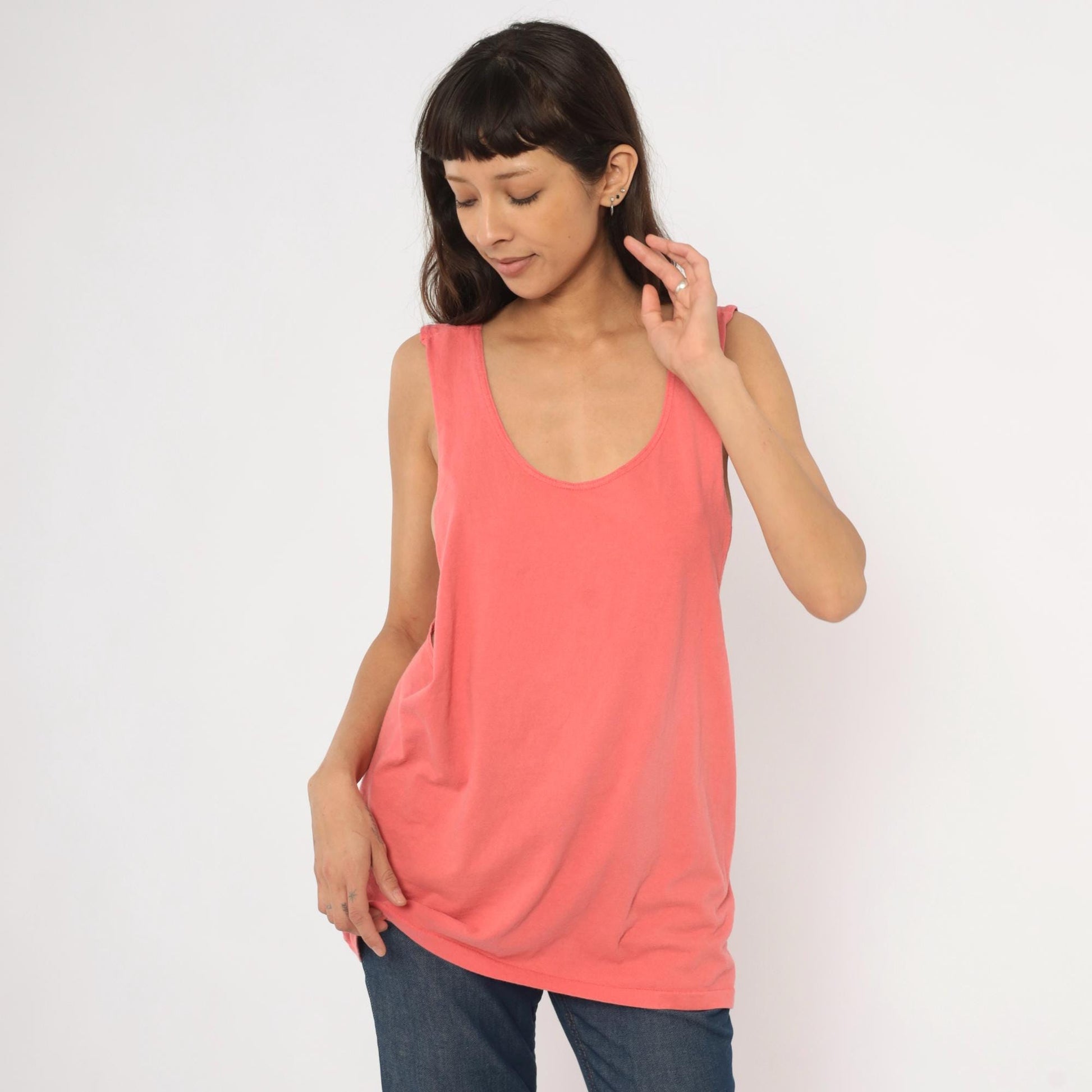 90s Todays News Coral Tank Top Scoop Neck Cotton Medium M