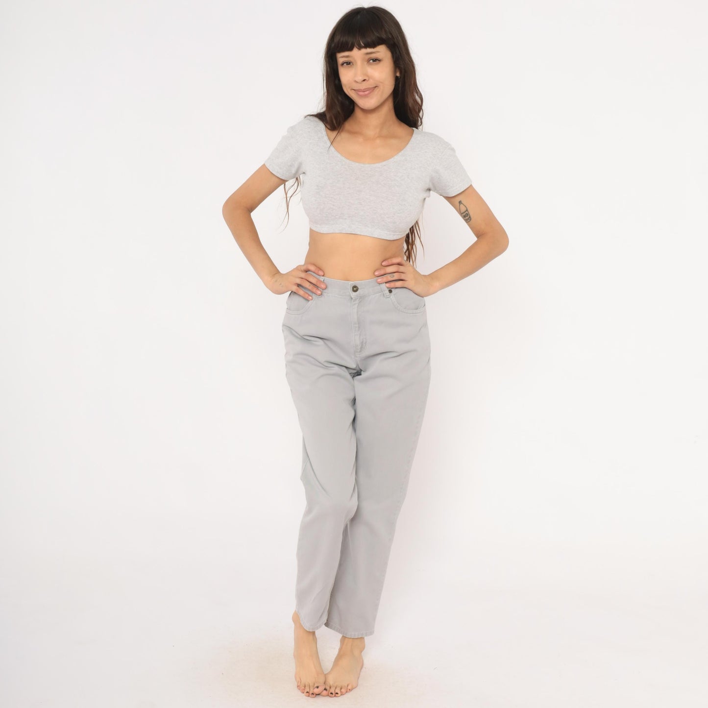 90s Liz Claiborne Grey High-Waisted Tapered Denim Jeans Small S