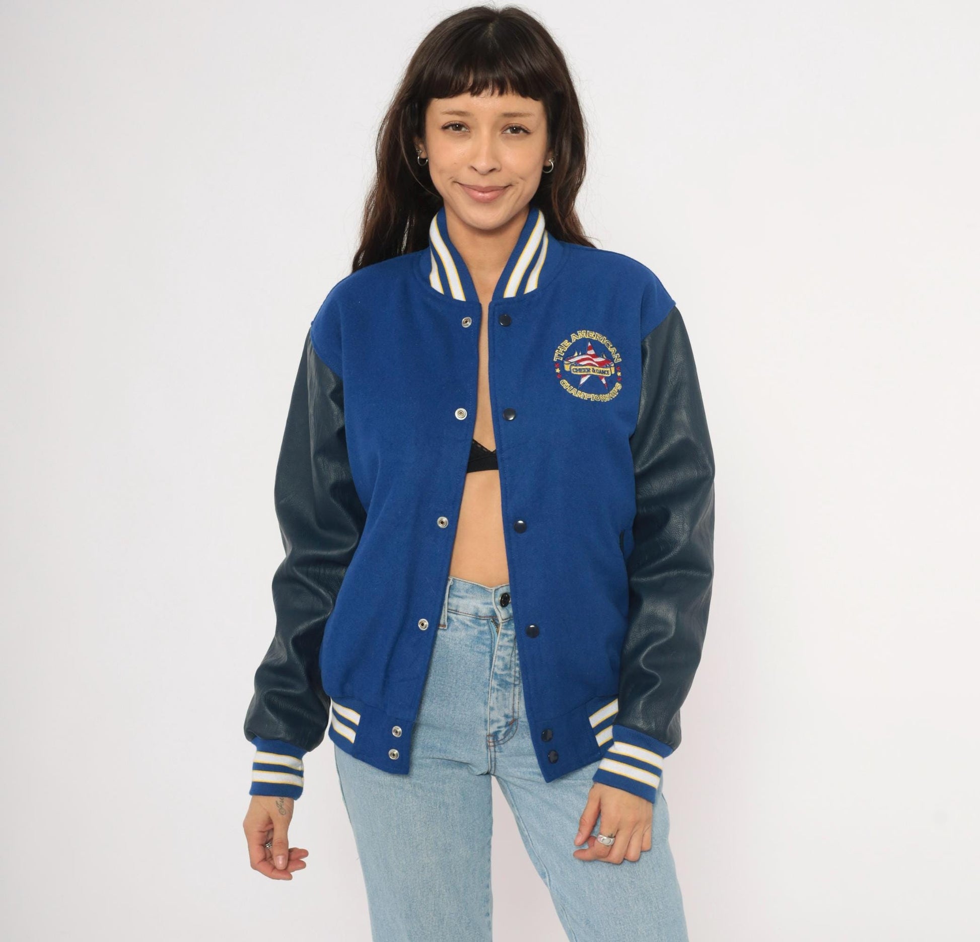 2000s Varsity Royal Blue Letterman Jacket Wool Leather Sleeve Championship Embroidered Small