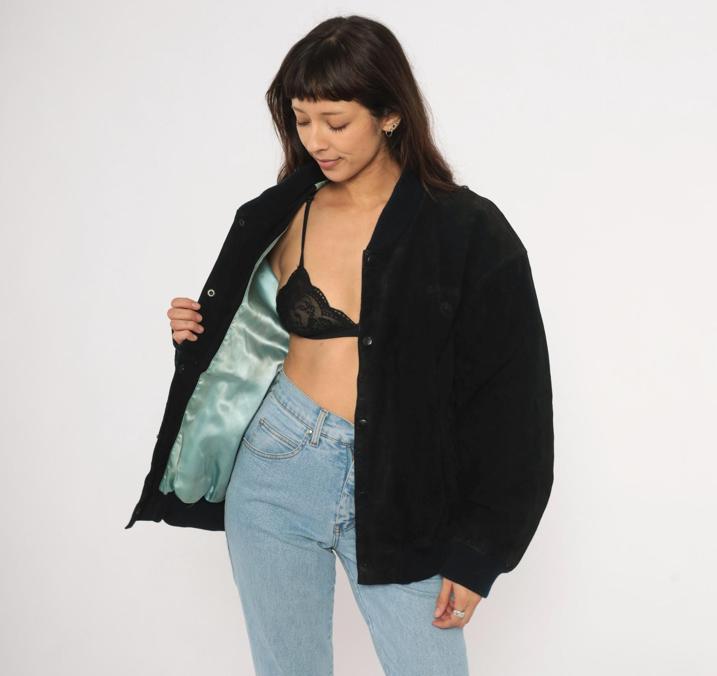 90s Camel Black Suede Bomber Jacket Knit Collar Leather Coat Extra Large XL