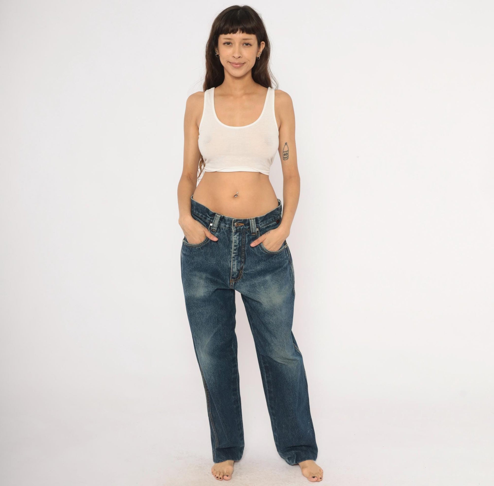Fubu Baggy Jeans 2000s Dark Wash Denim Straight Leg Y2K Medium M