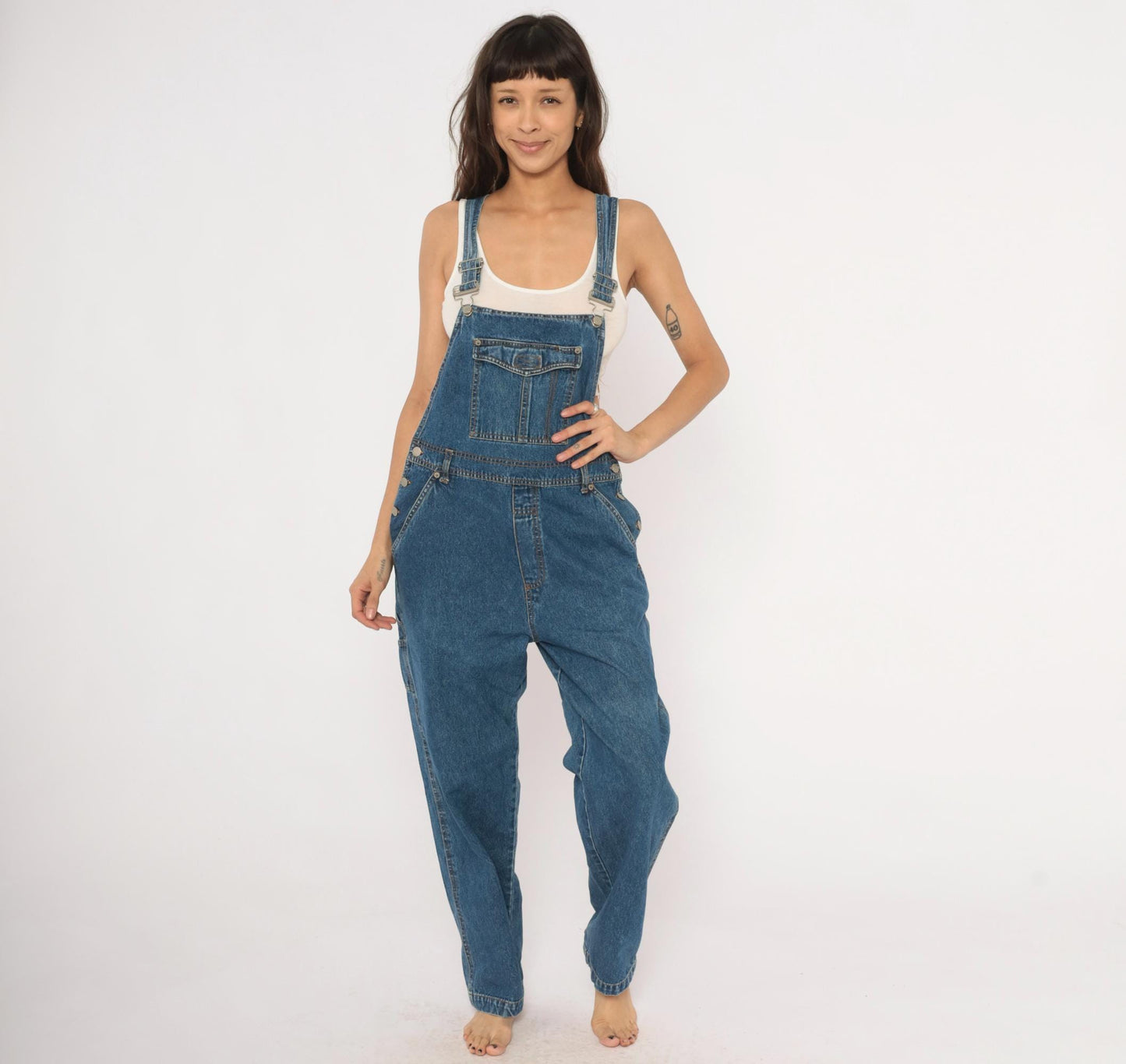 90s Bill Blass Blue Denim Overalls Carpenter Bib Straight Leg Medium M