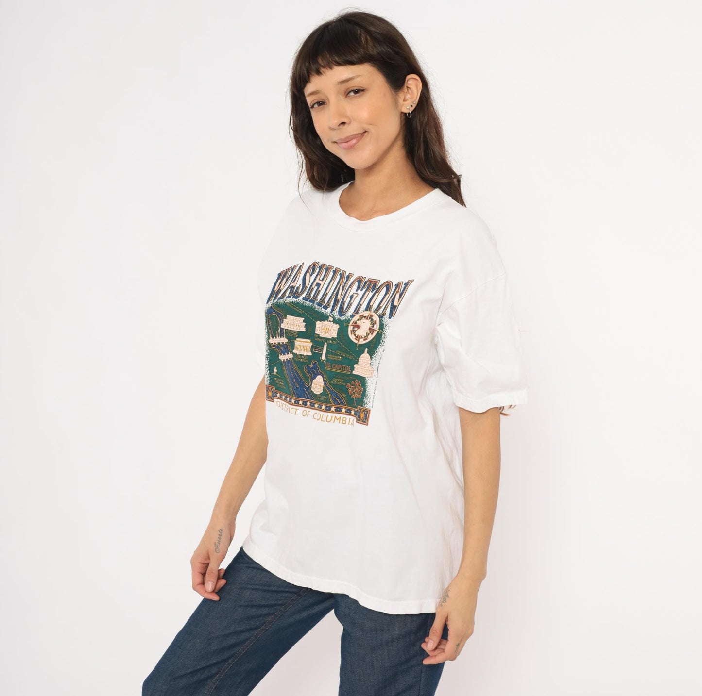 90s Champ Washington DC Map Graphic Tee White Cotton Large L