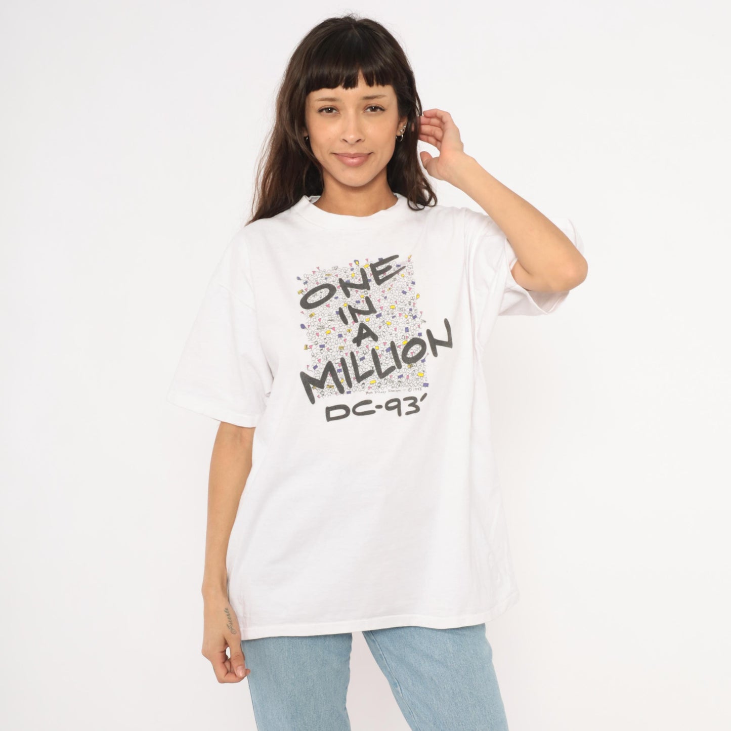 90s Oneita One In A Million DC 93 Crowd Graphic Tee White Cotton Extra Large XL