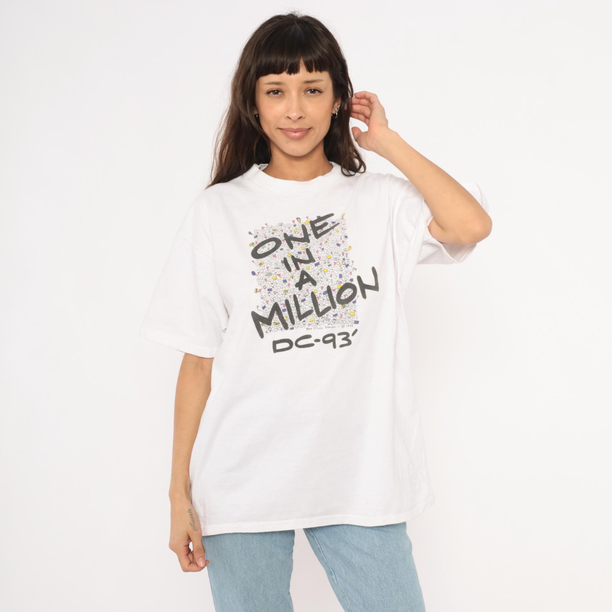 90s Oneita One In A Million DC 93 Crowd Graphic Tee White Cotton Extra Large XL