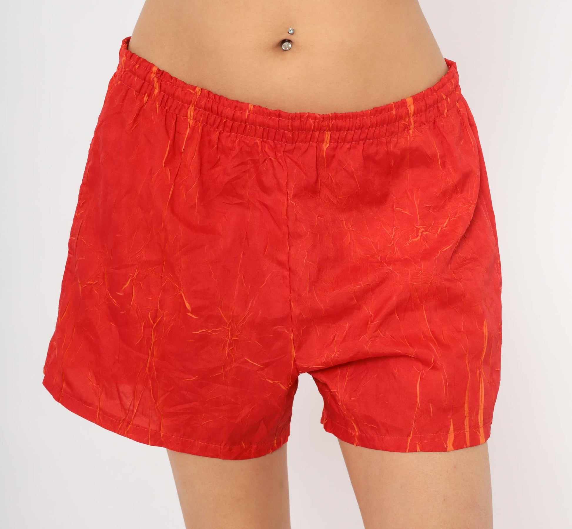 80s Summer Shades Jockey Red Orange Crinkle Athletic Shorts Medium M