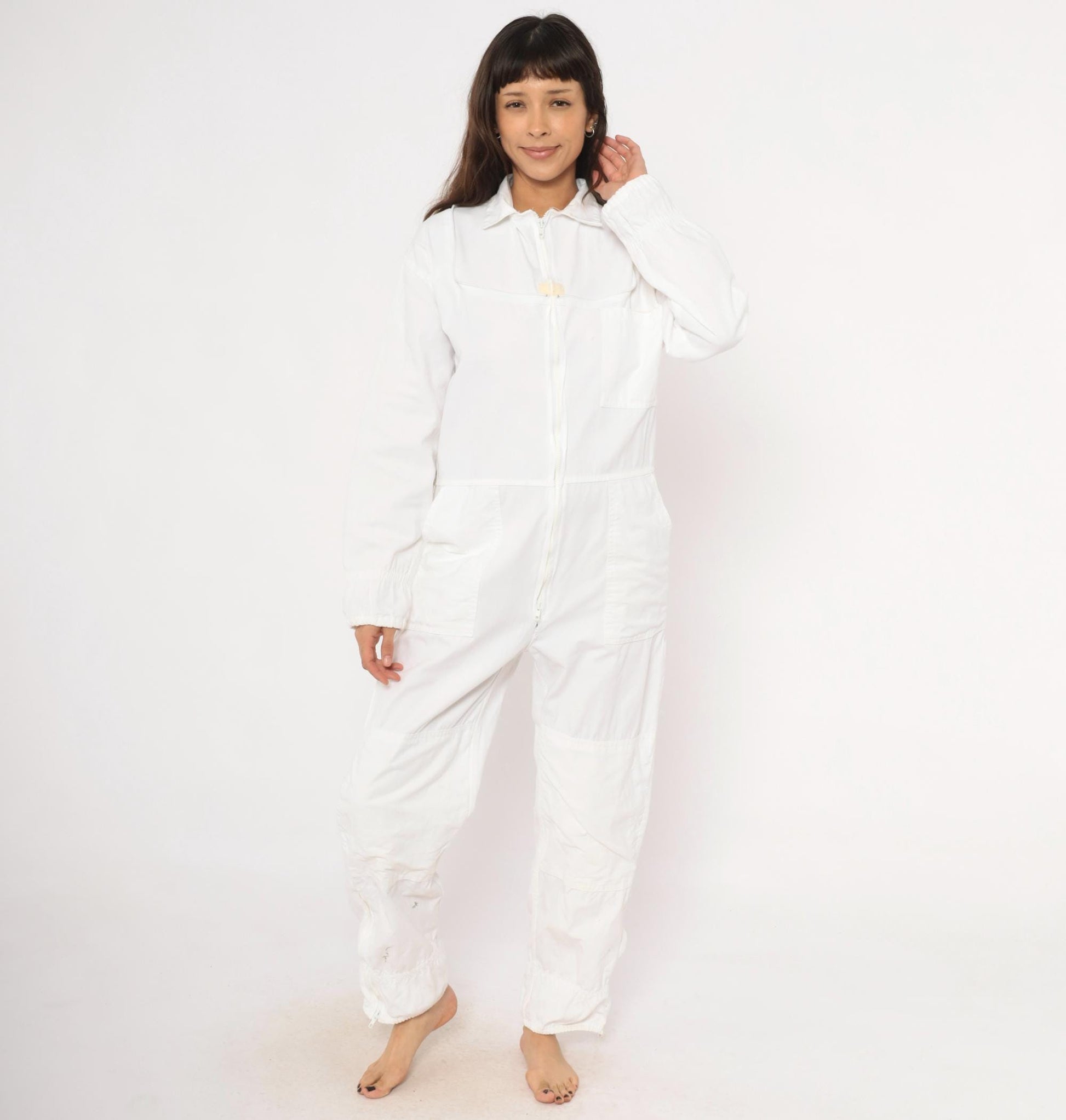 2000s White Zip Coveralls Utility Jumpsuit Cotton Workwear Small