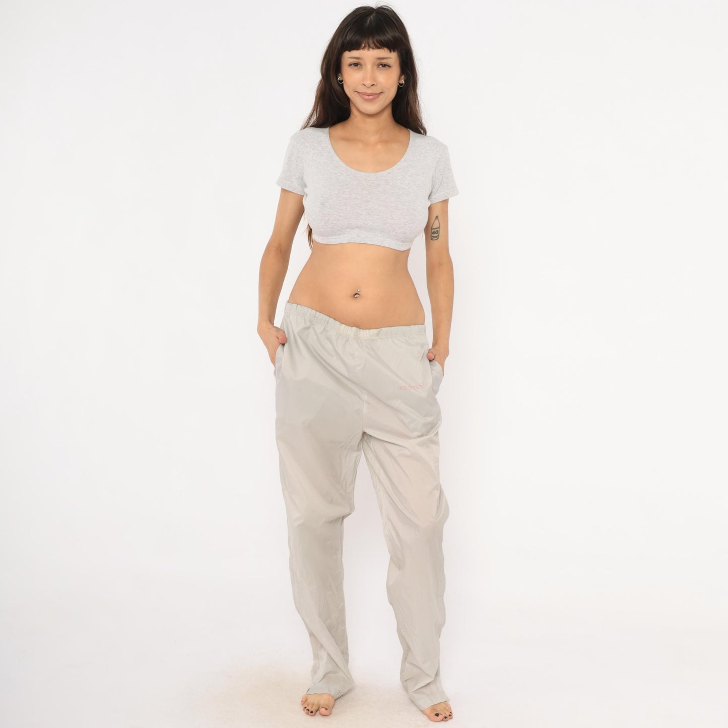 80s Adidas Originals Track Pants Grey Pink Trefoil Logo Medium M