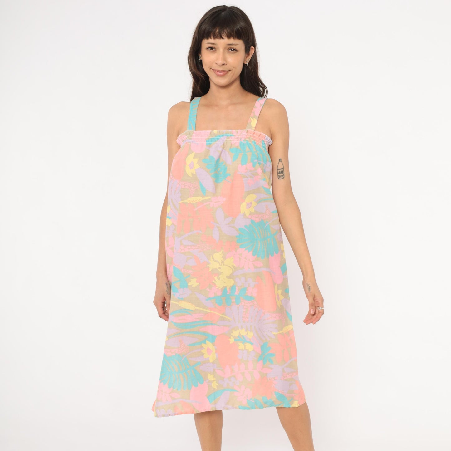 80s Tropical Floral Giraffe Sundress Pastel Coral Lavender Shift Small M