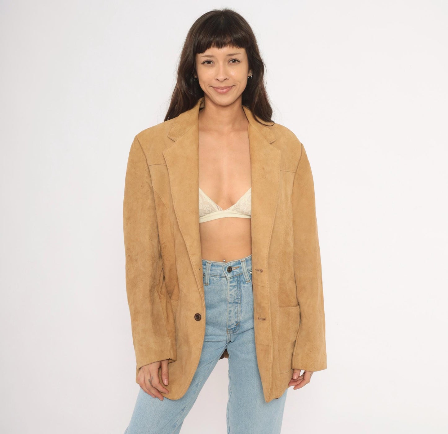 70s Reed Sportswear Suede Blazer Tan Notched Lapel Sport Coat Small S