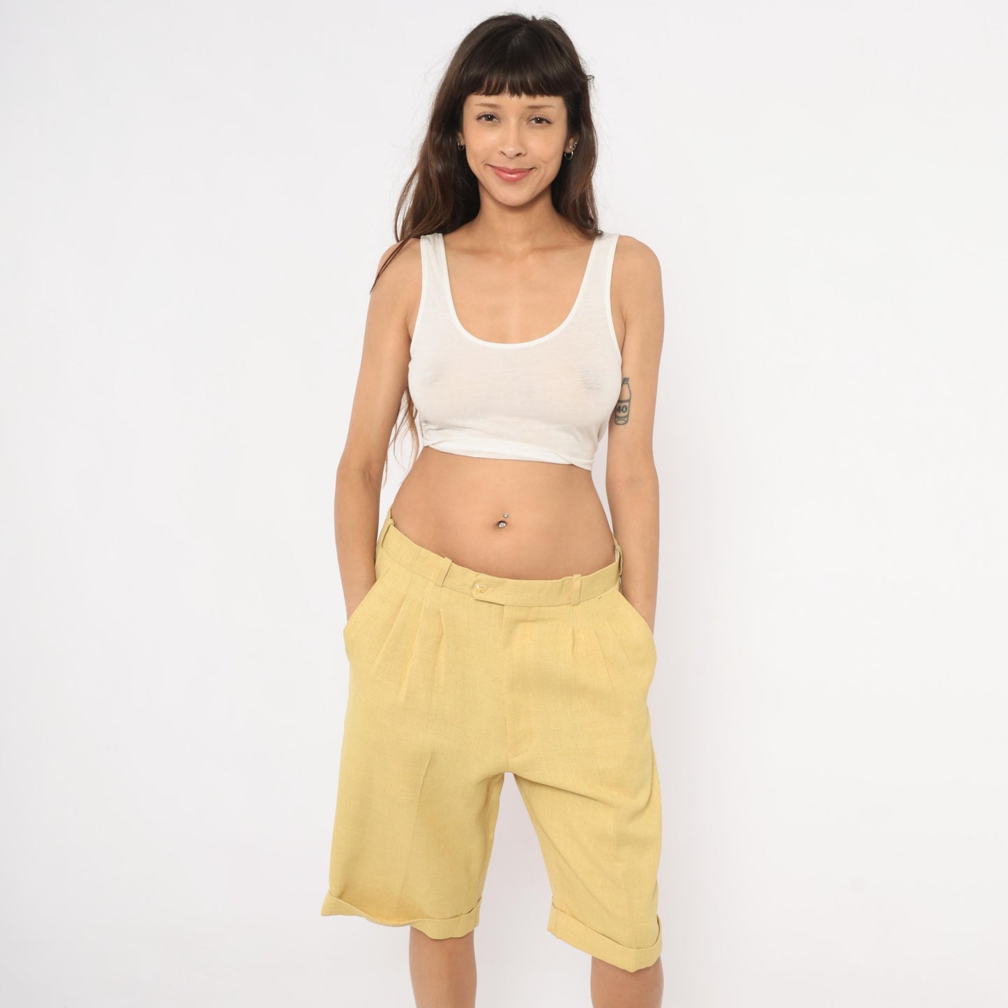 80s Pronti Tan Pleated Bermuda Shorts Tailored Cuffed Medium M