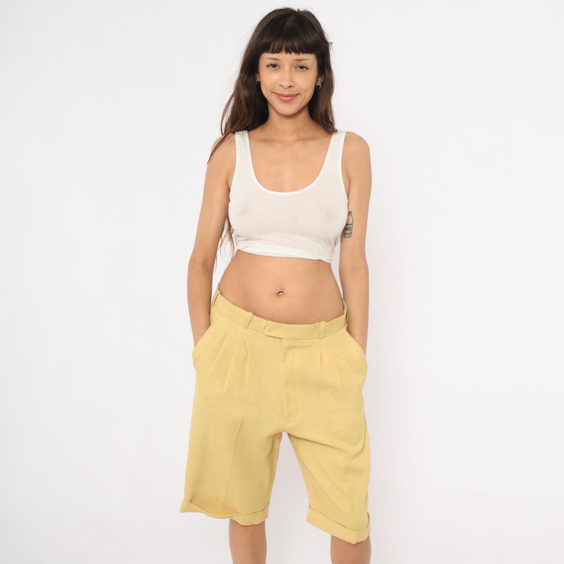 80s Pronti Tan Pleated Bermuda Shorts Tailored Cuffed Medium M
