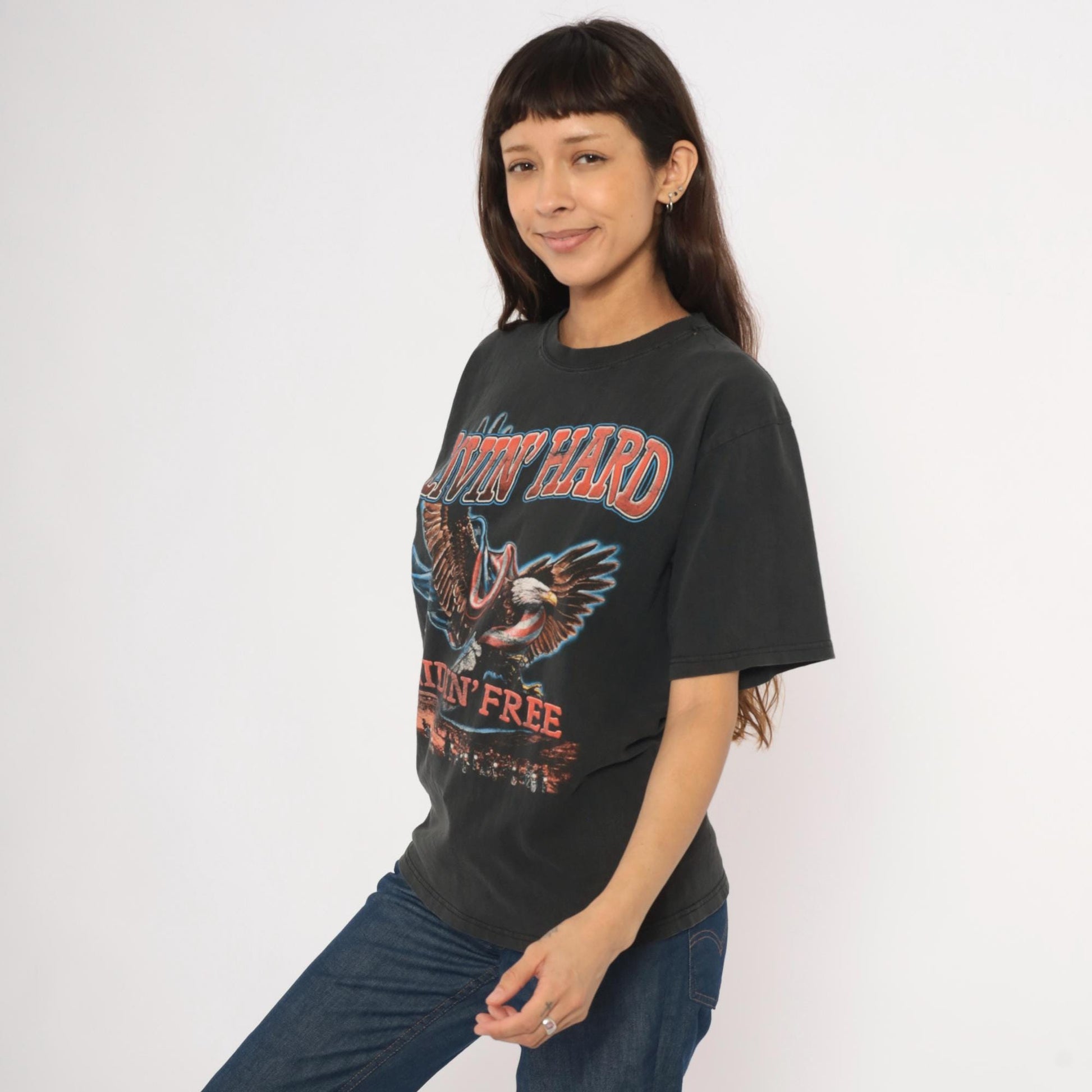 90s Cooper Cycles Biker Tee Black Eagle Motorcycle Graphic Cotton Small