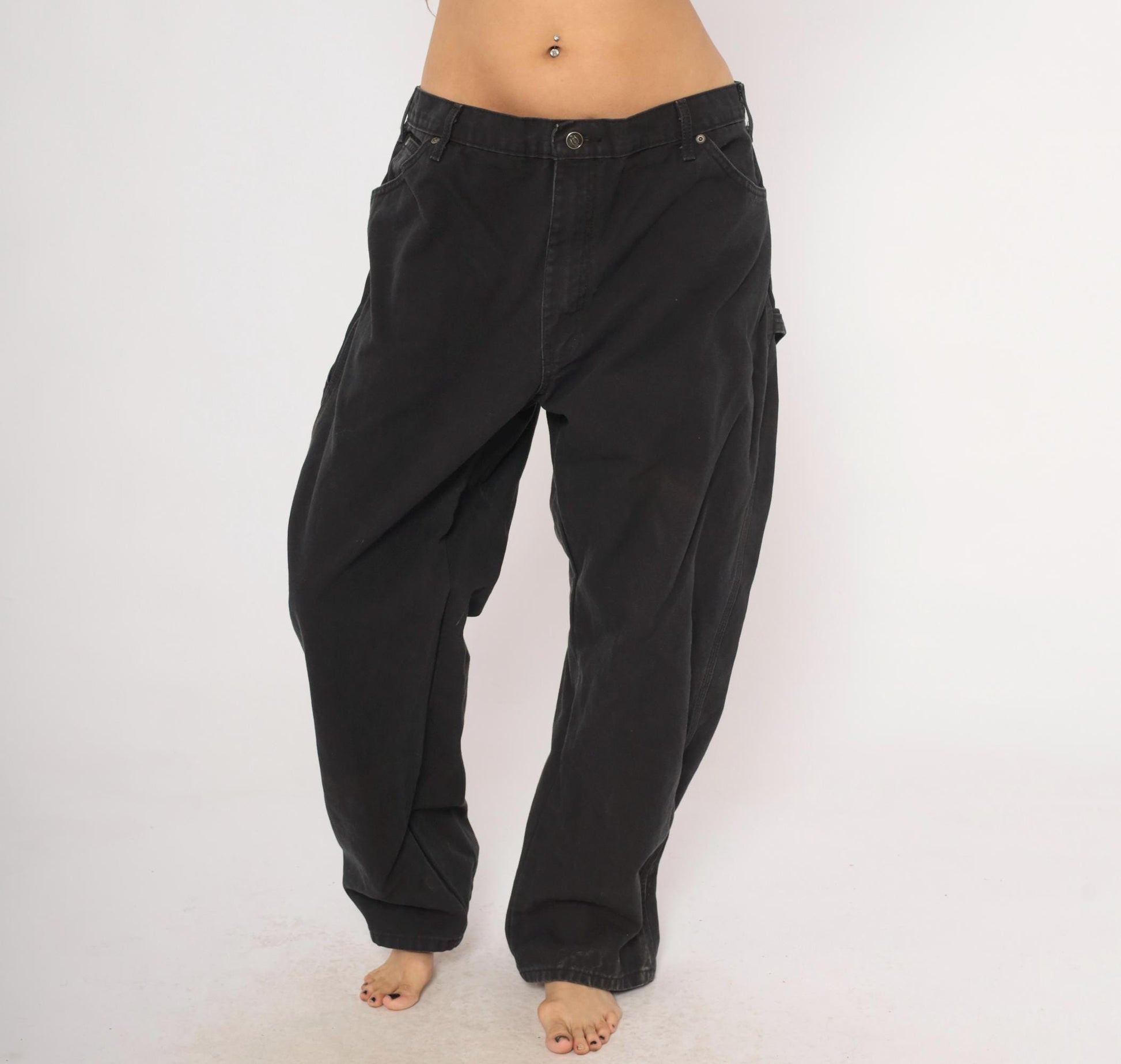 Y2K Dickies Carpenter Pants Black Cotton Canvas Relaxed Fit 40 x 30