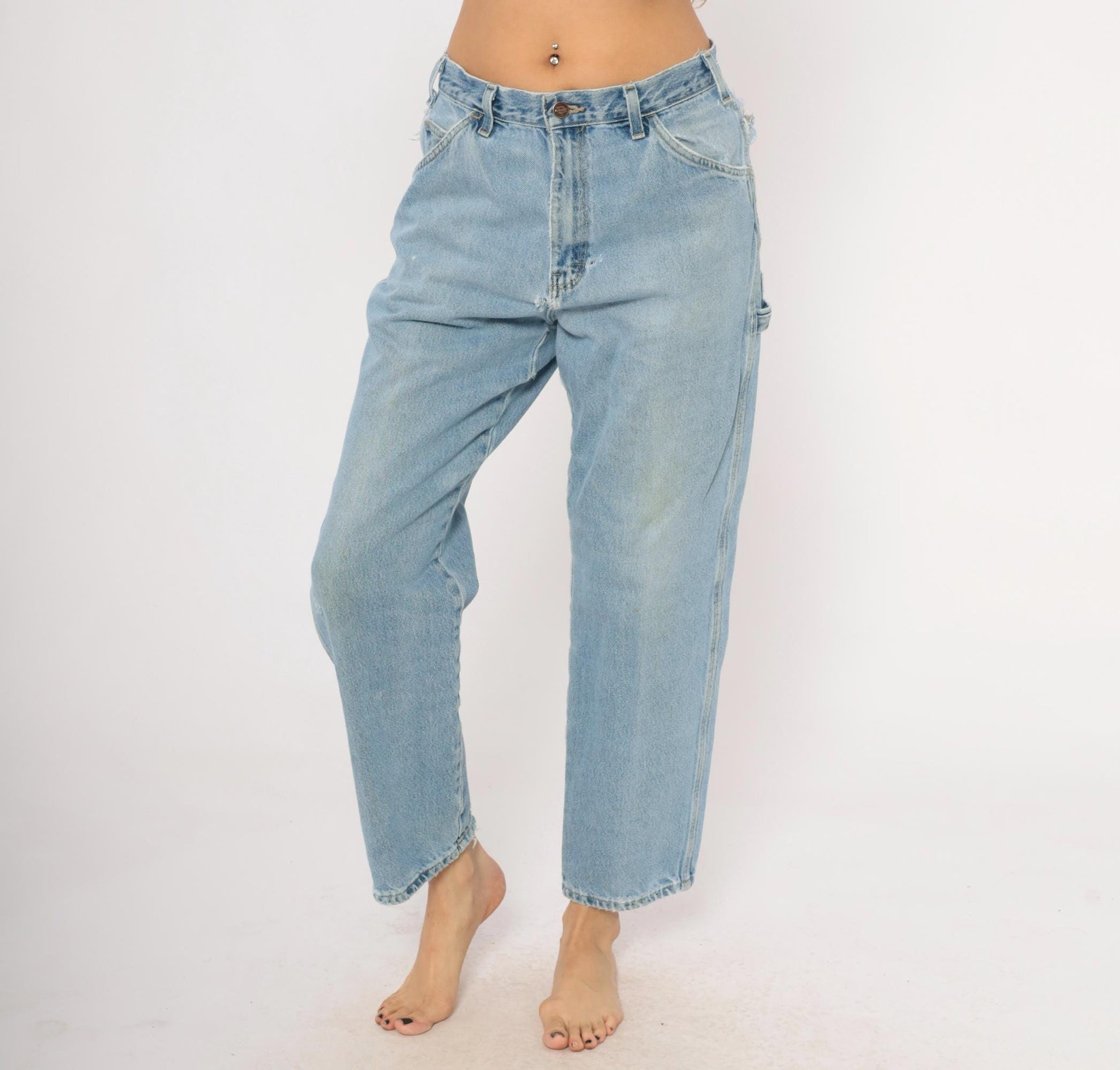 Dickies Carpenter Jeans 2000s Light Wash Straight Leg Distressed Denim Small