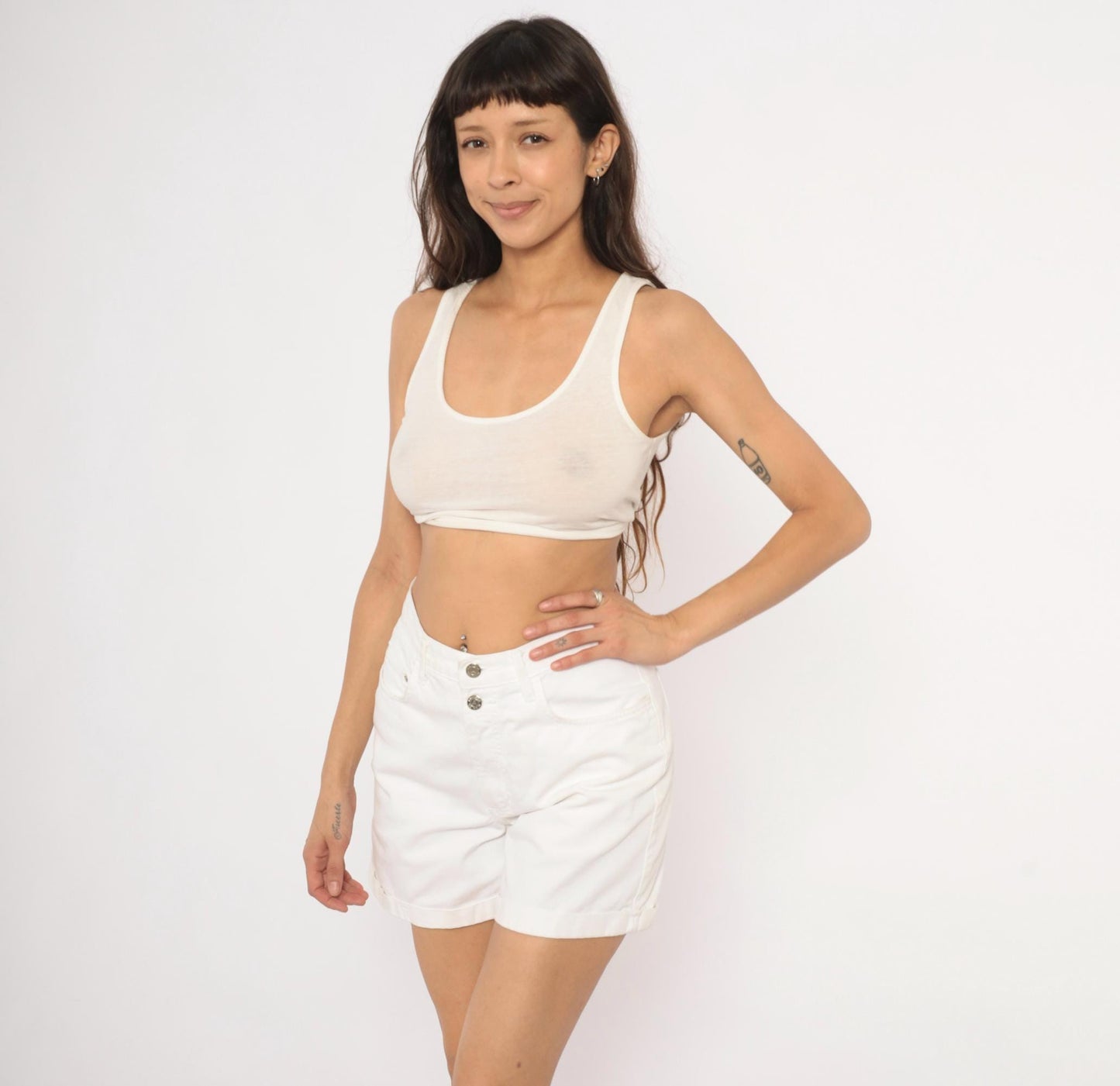 90s Arizona Jeans White Denim Shorts High Waist Cuffed Cotton Small S