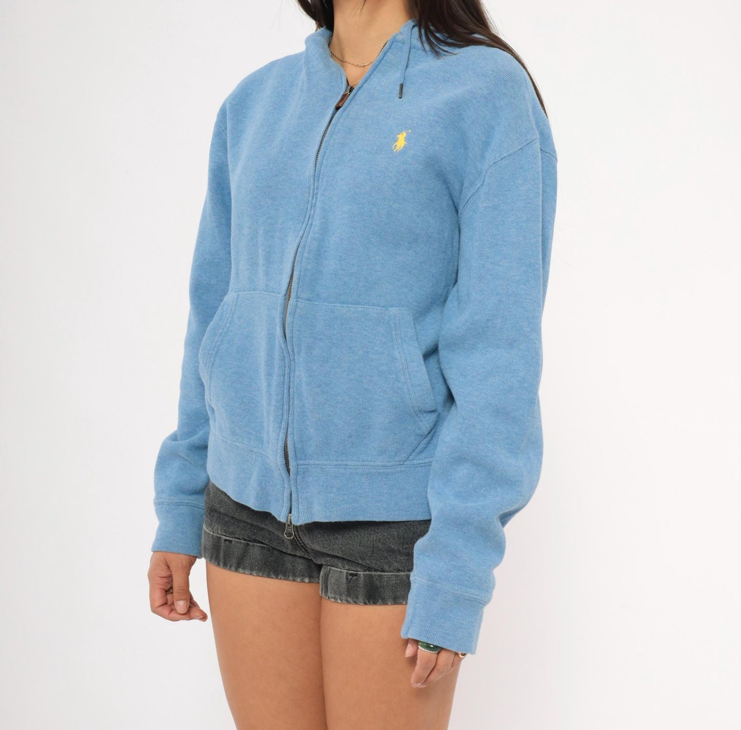 90s Polo Ralph Lauren Zip-Up Hoodie Sky Blue Cotton Medium M