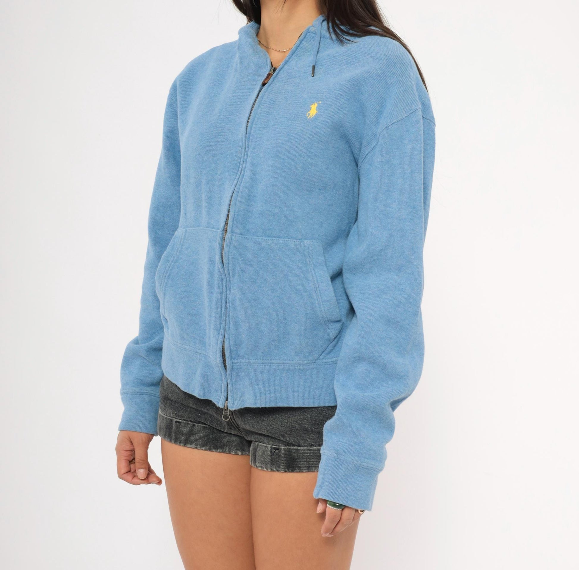 90s Polo Ralph Lauren Zip-Up Hoodie Sky Blue Cotton Medium M