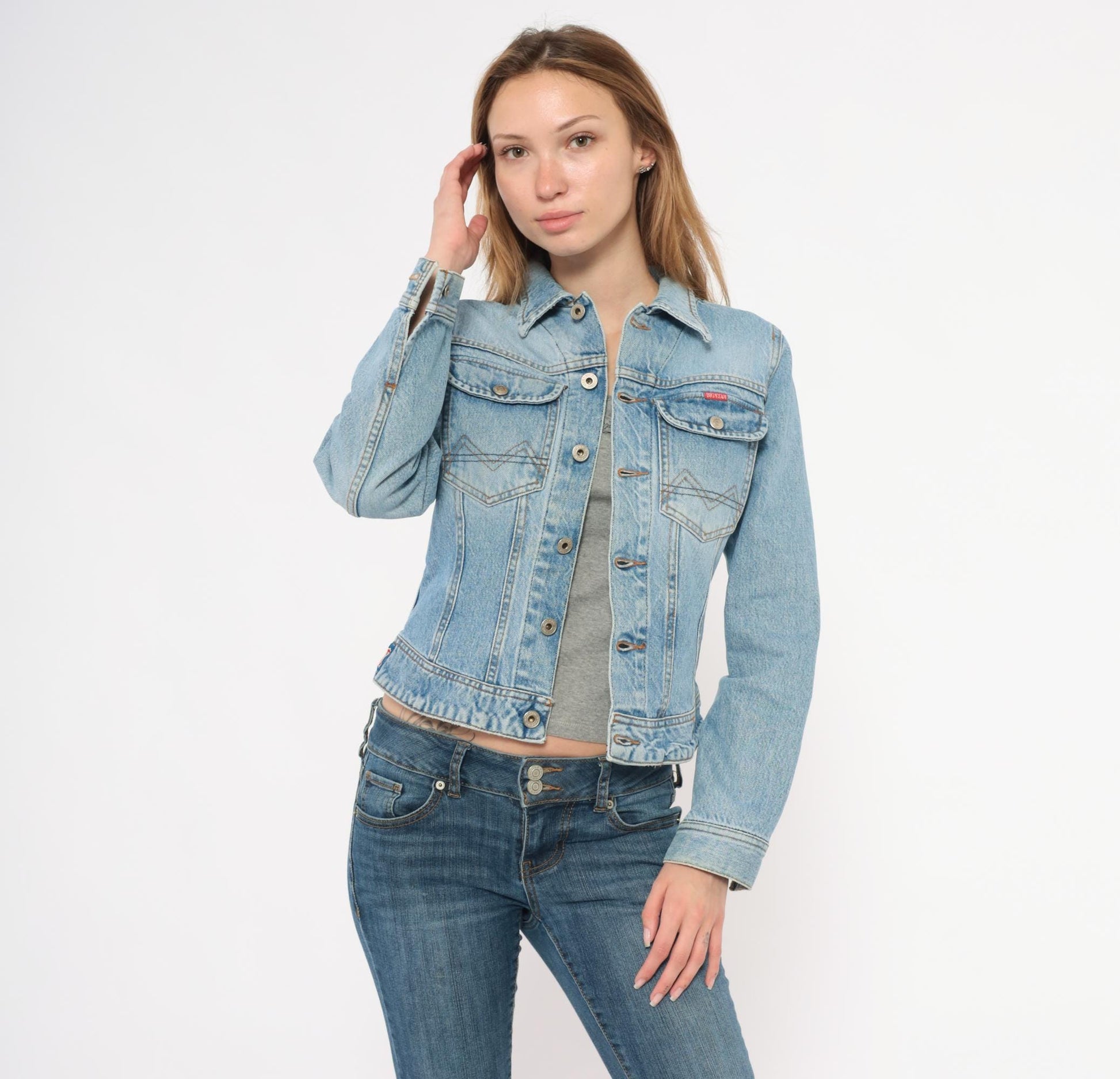 90s Big Star Light Wash Denim Jacket Cropped Pointed Collar Extra Small XS
