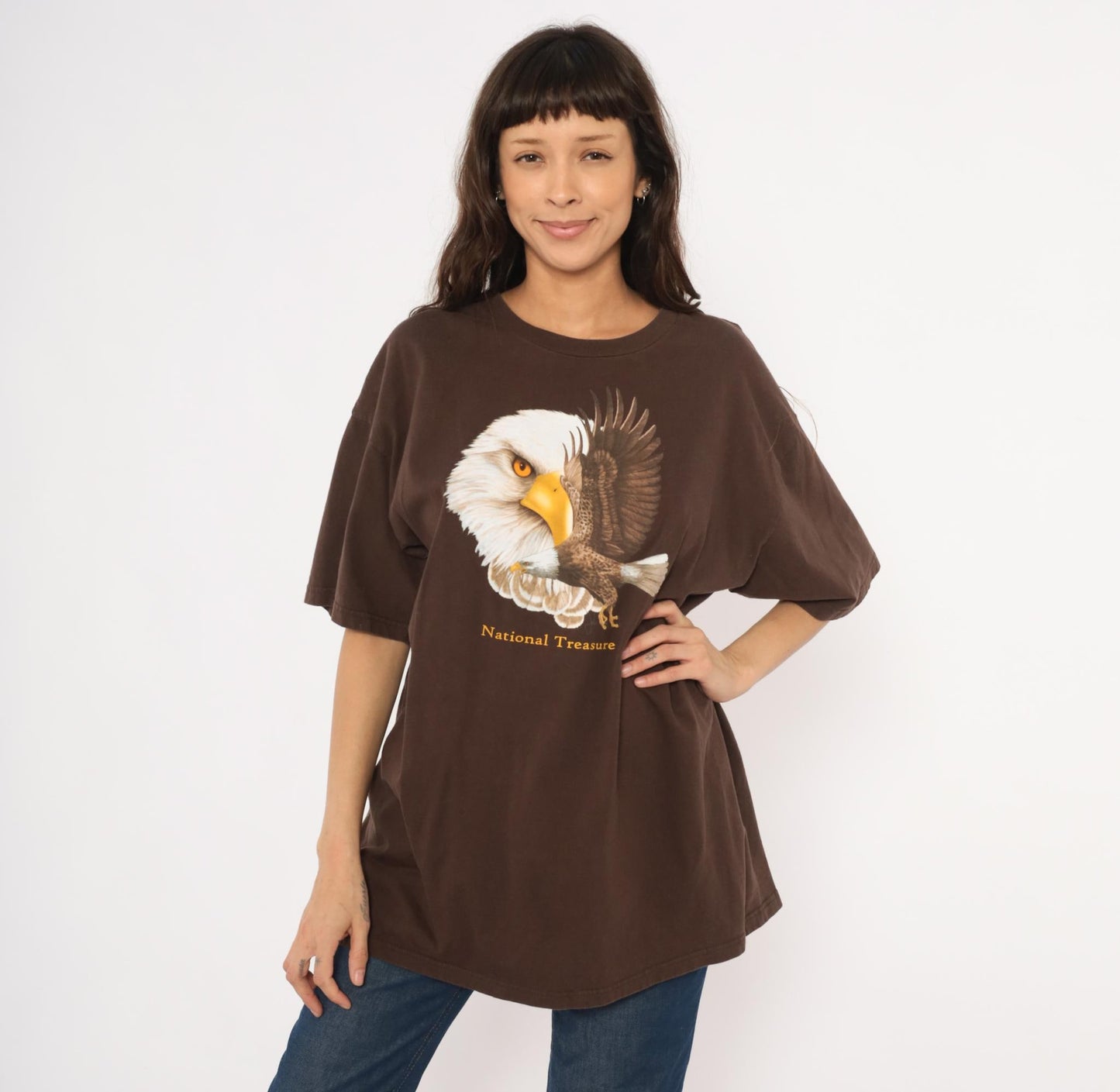 2000s Bald Eagle Nature Tee Ringspun Apparel Brown Cotton Graphic Shirt Extra Large XL