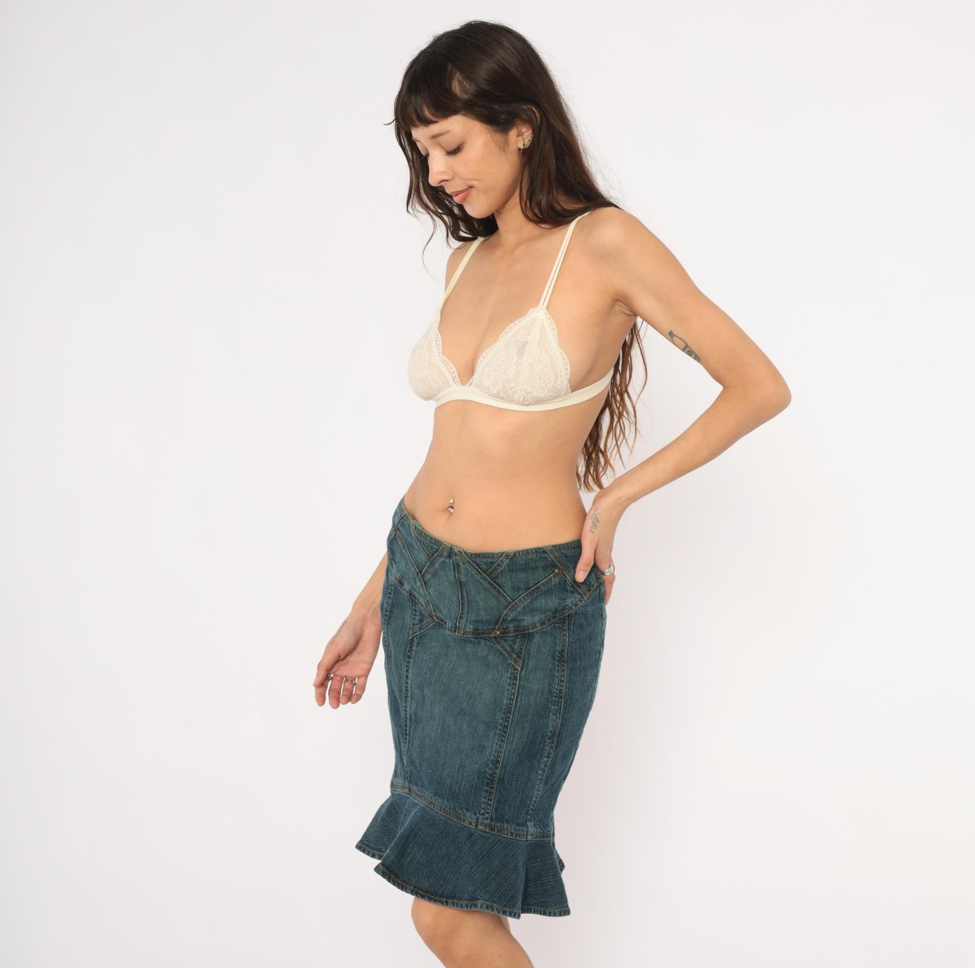 Y2K Jones Wear Denim Mini Skirt Ruffle Mermaid Hem Blue Medium M