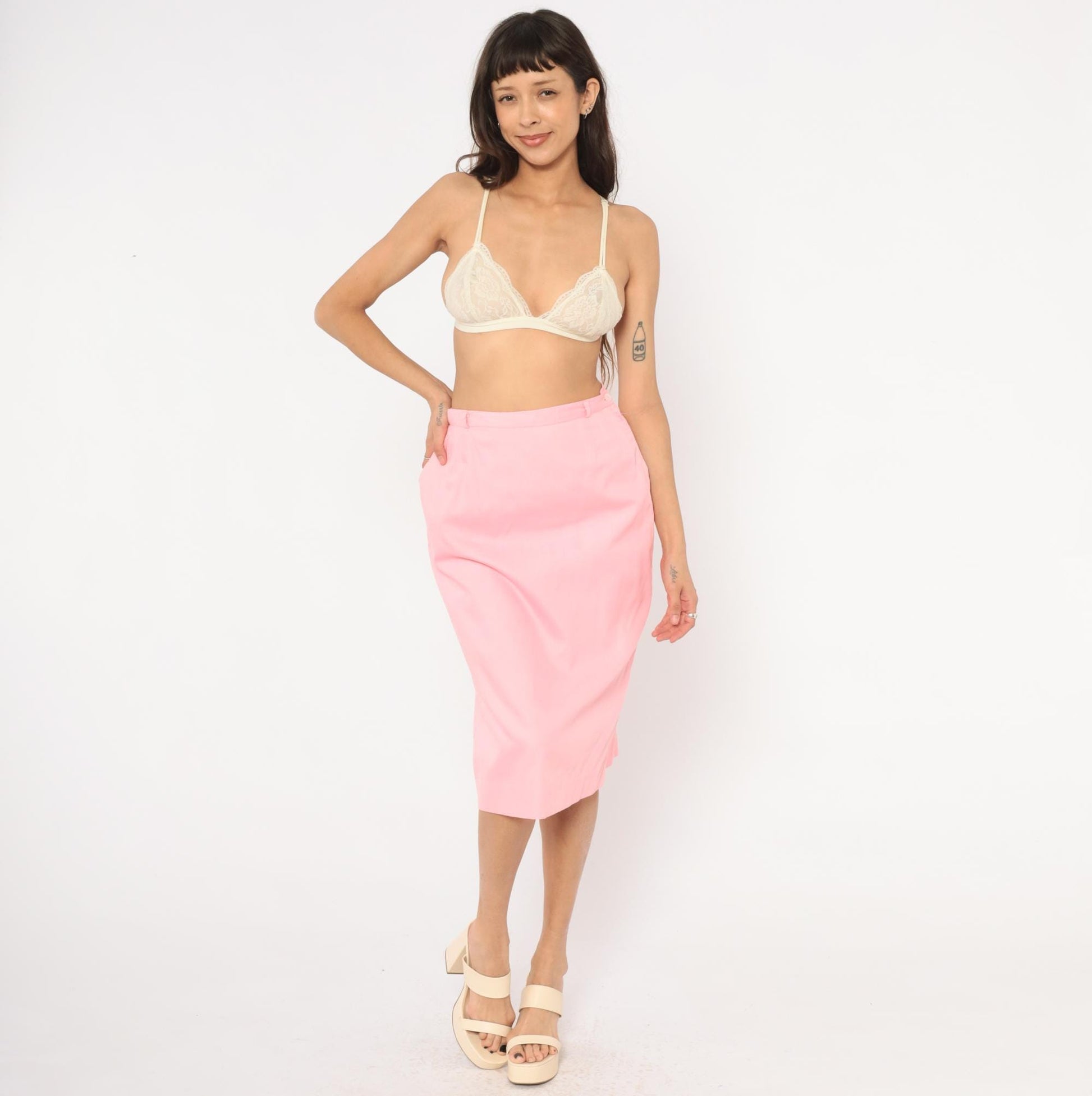 70s Adelaar Pink Pencil Skirt Straight Knee-Length Cotton Small S