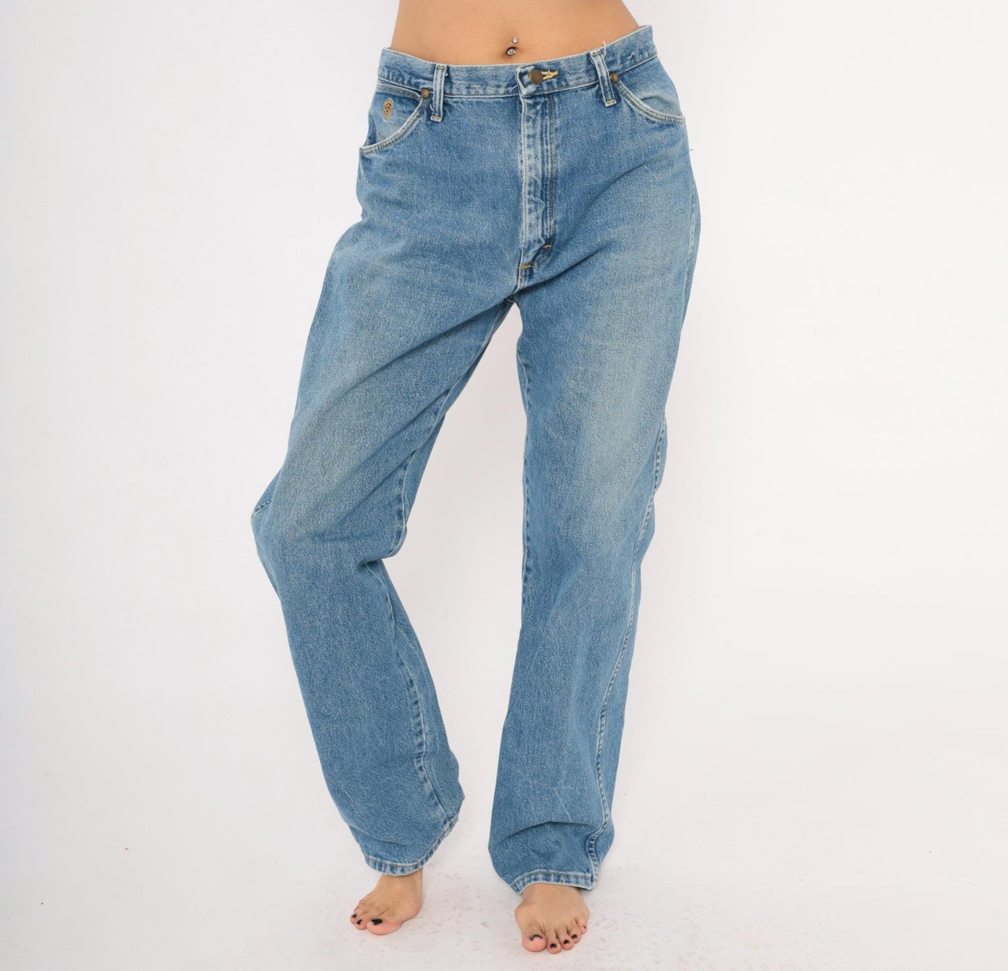 90s Wrangler Medium Wash Straight Leg Jeans High Rise Blue Denim 35x34