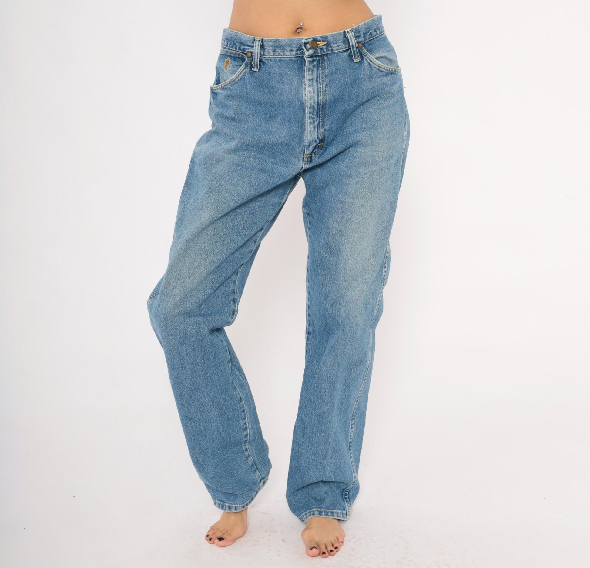 90s Wrangler Medium Wash Straight Leg Jeans High Rise Blue Denim 35x34