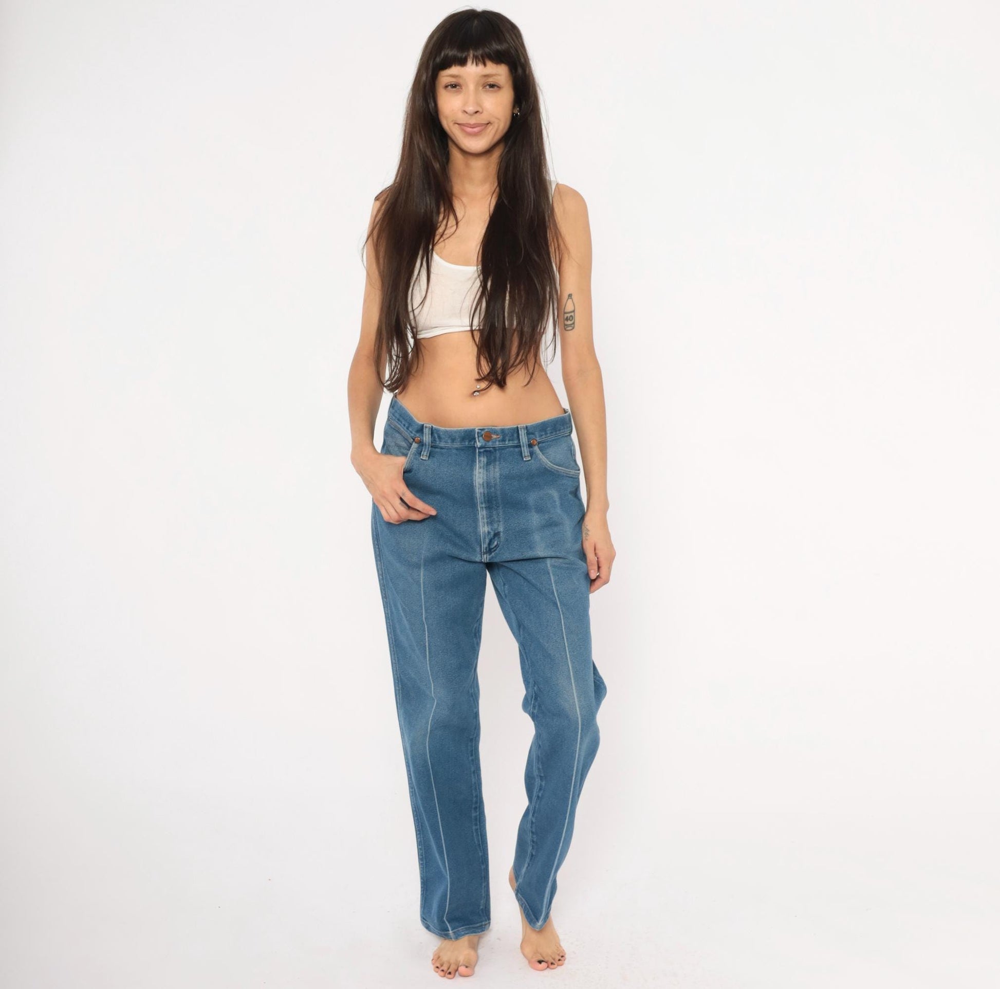 90s Wrangler Straight Leg Jeans Medium Wash Denim Blue Cotton 35 x 32