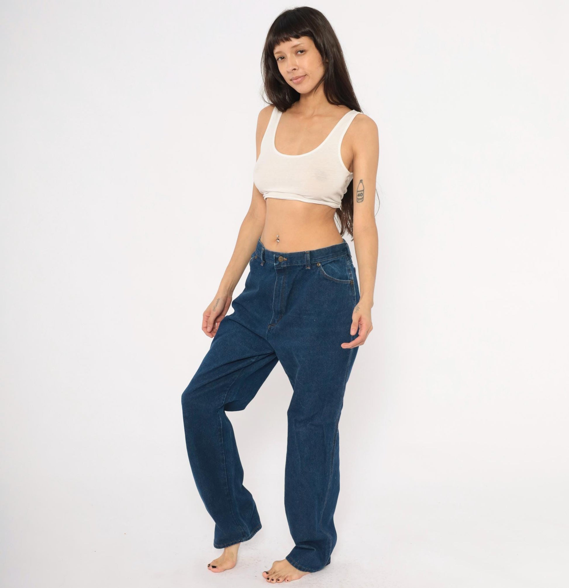 Wrangler Dark Indigo High Rise Straight Leg Jeans 80s Vintage 32x32
