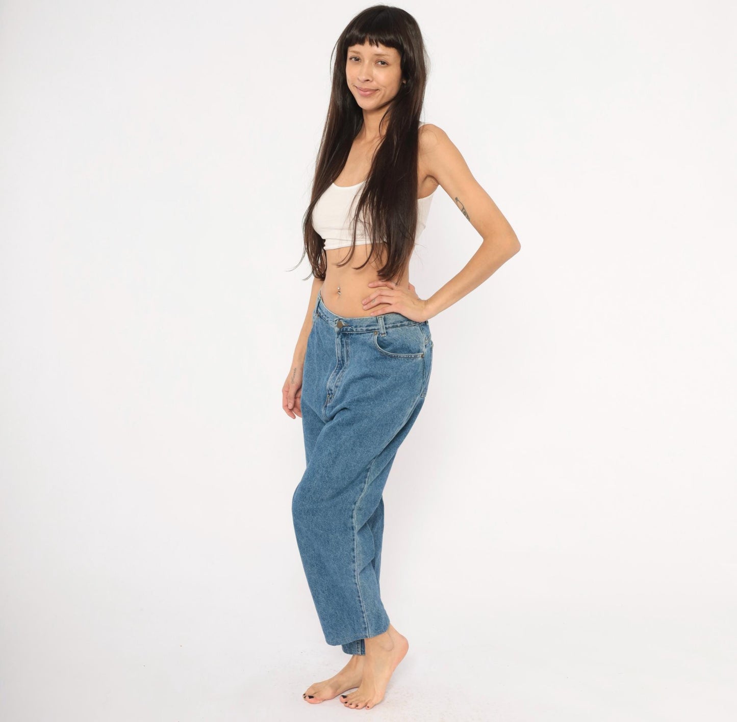 90s Fresno High Waisted Tapered Jeans Stonewash Blue Cotton 33x25