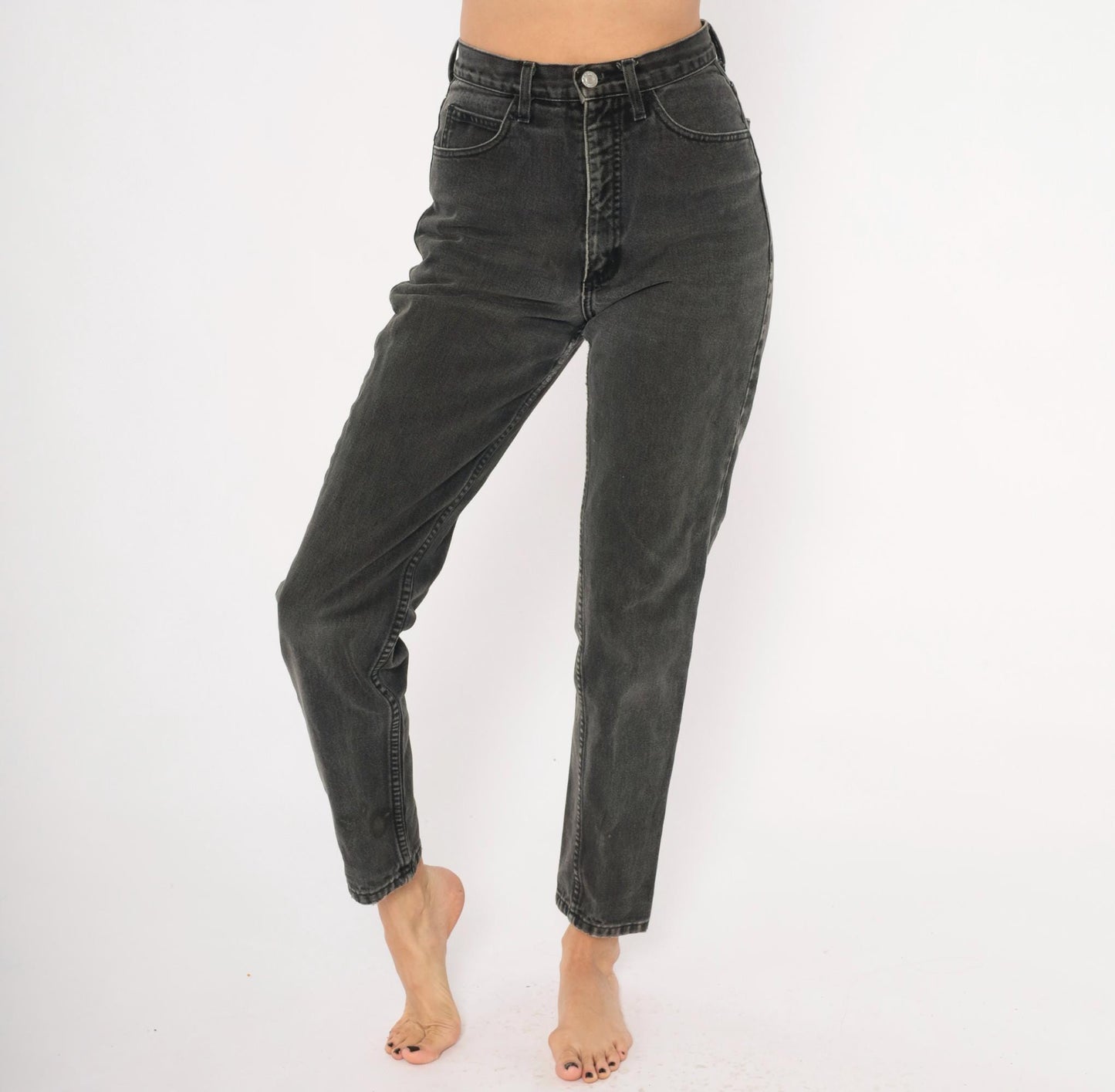 Guess High Waisted Jeans 90s Faded Black Denim Tapered Straight Leg Small