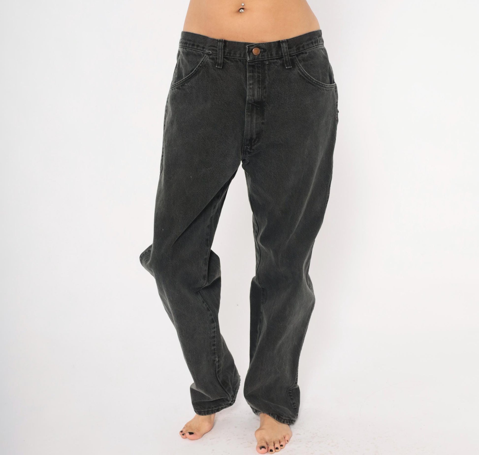 90s Rustler Faded Black High Rise Straight Leg Jeans 36x32