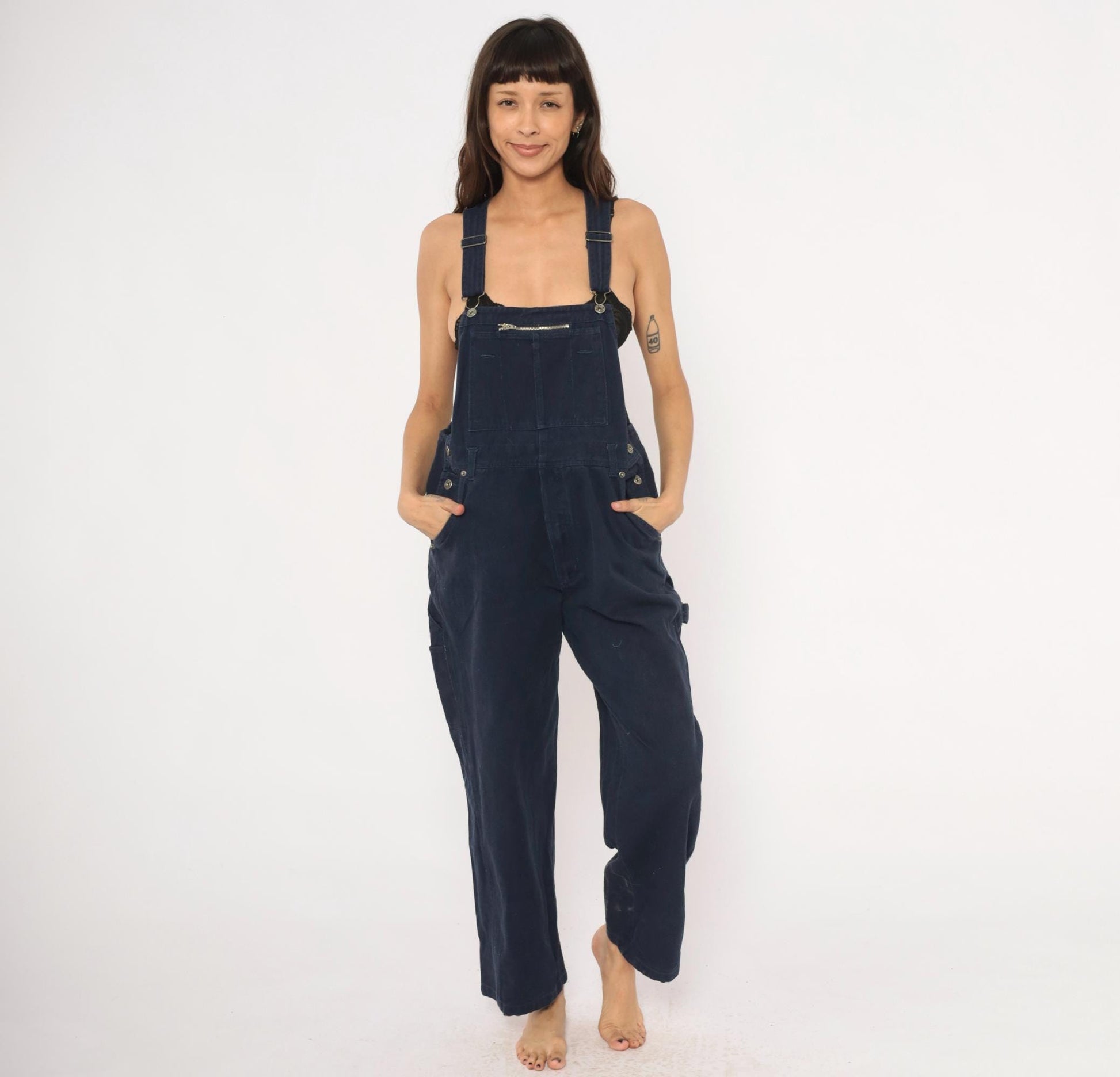 Y2K Route 66 Navy Denim Carpenter Overalls Straight Leg Medium M