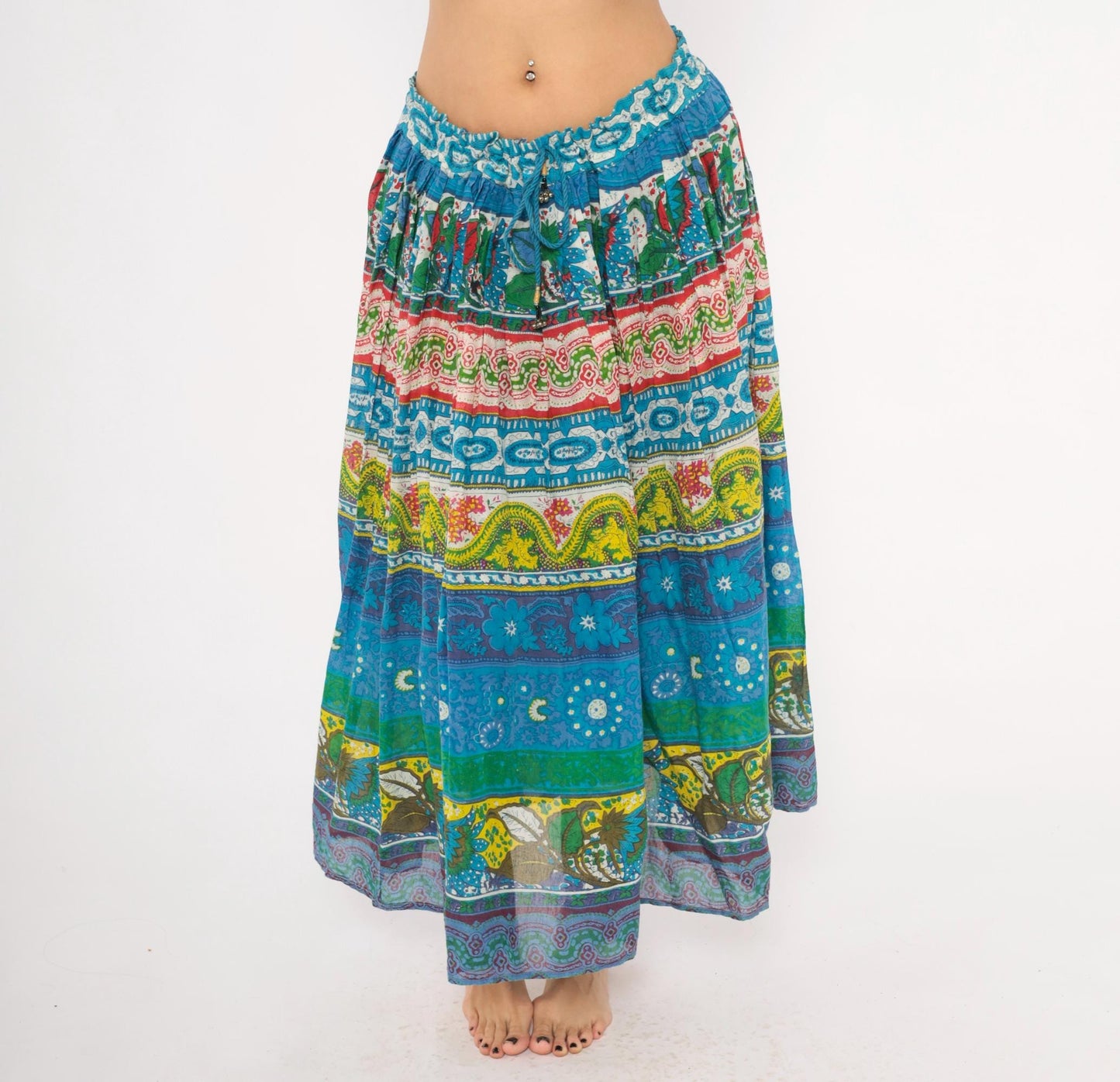 90s Anabell Tiered Maxi Skirt Cobalt Blue Paisley Floral Gauze Extra Large XXL