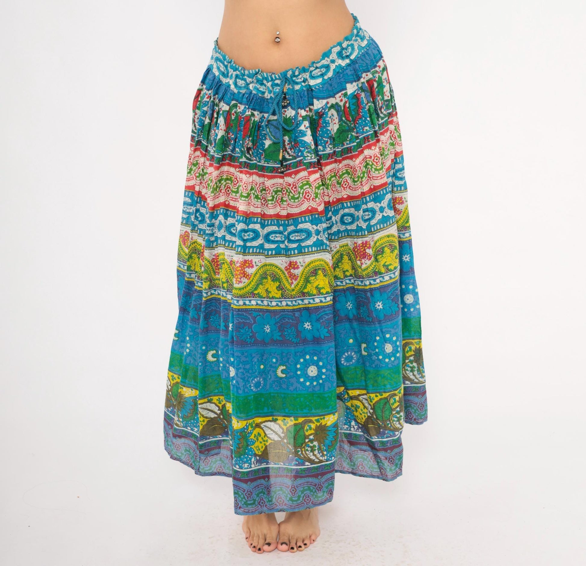 90s Anabell Tiered Maxi Skirt Cobalt Blue Paisley Floral Gauze Extra Large XXL