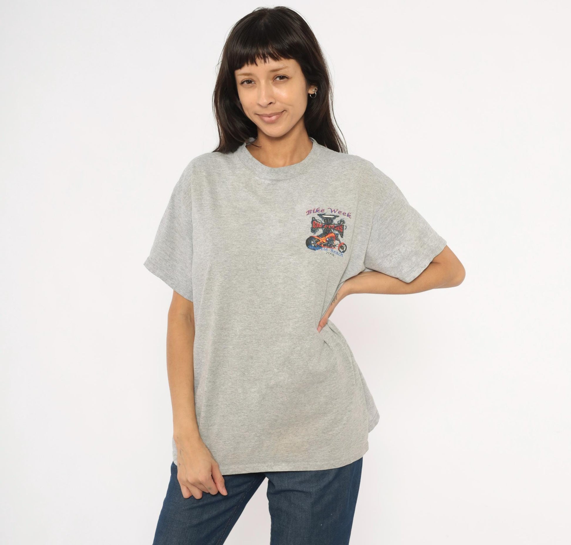 2000s Delta Myrtle Beach Bike Week Chopper Graphic Tee Heather Grey Large L