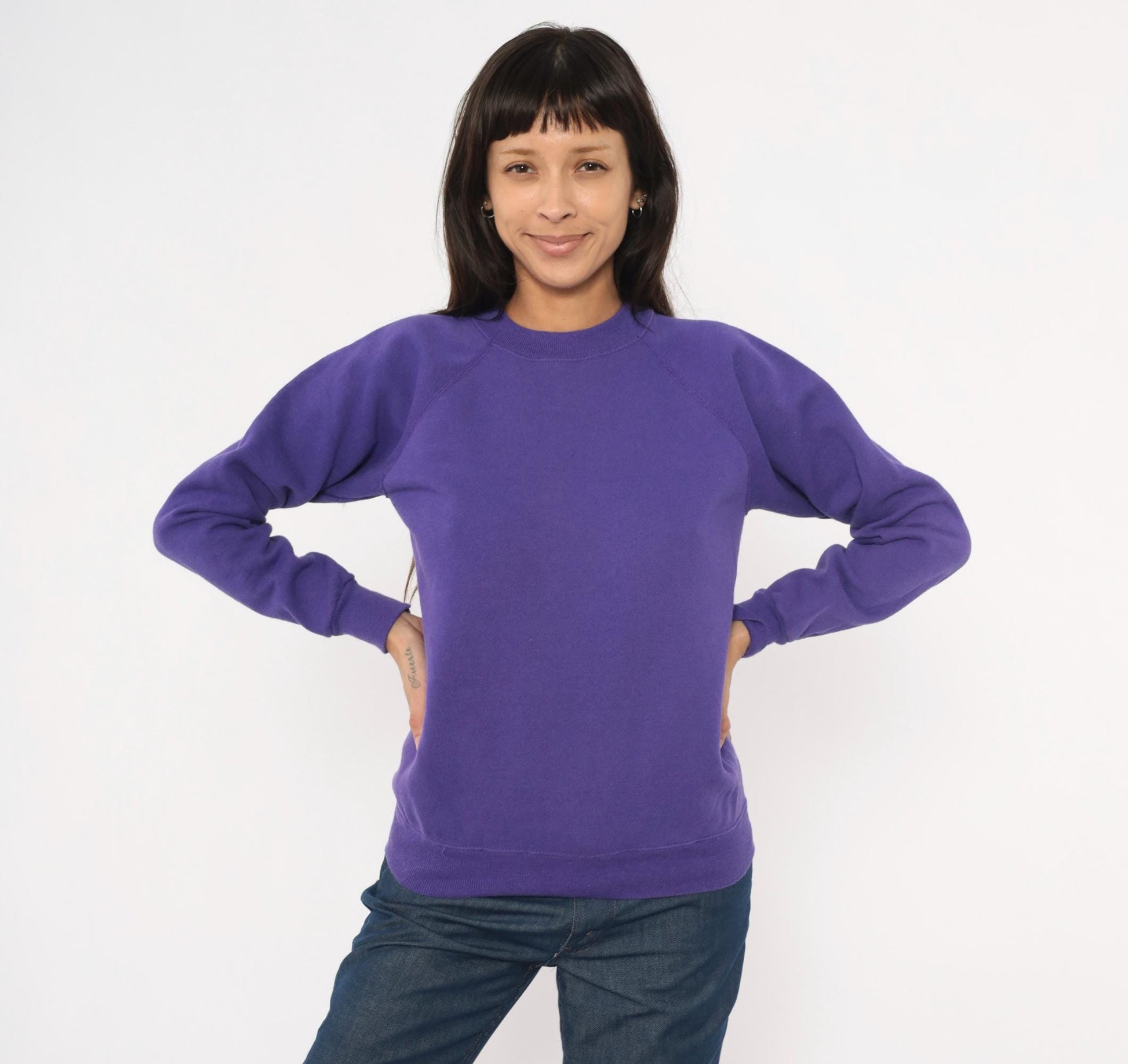 90s Hanes Sport Purple Crewneck Sweatshirt Raglan Sleeve Small S