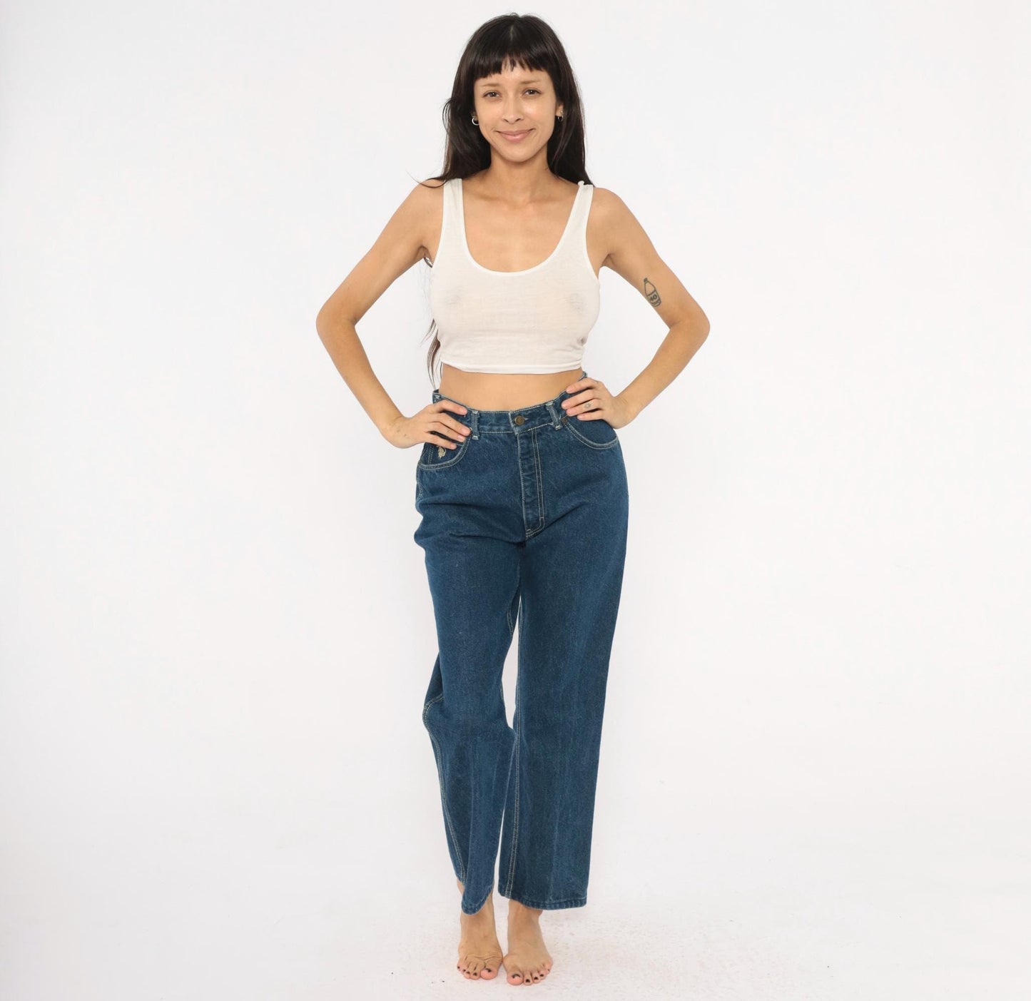 80s Kenny Rogers Western Embroidered Daisy Jeans High Waist Straight Leg Blue 28