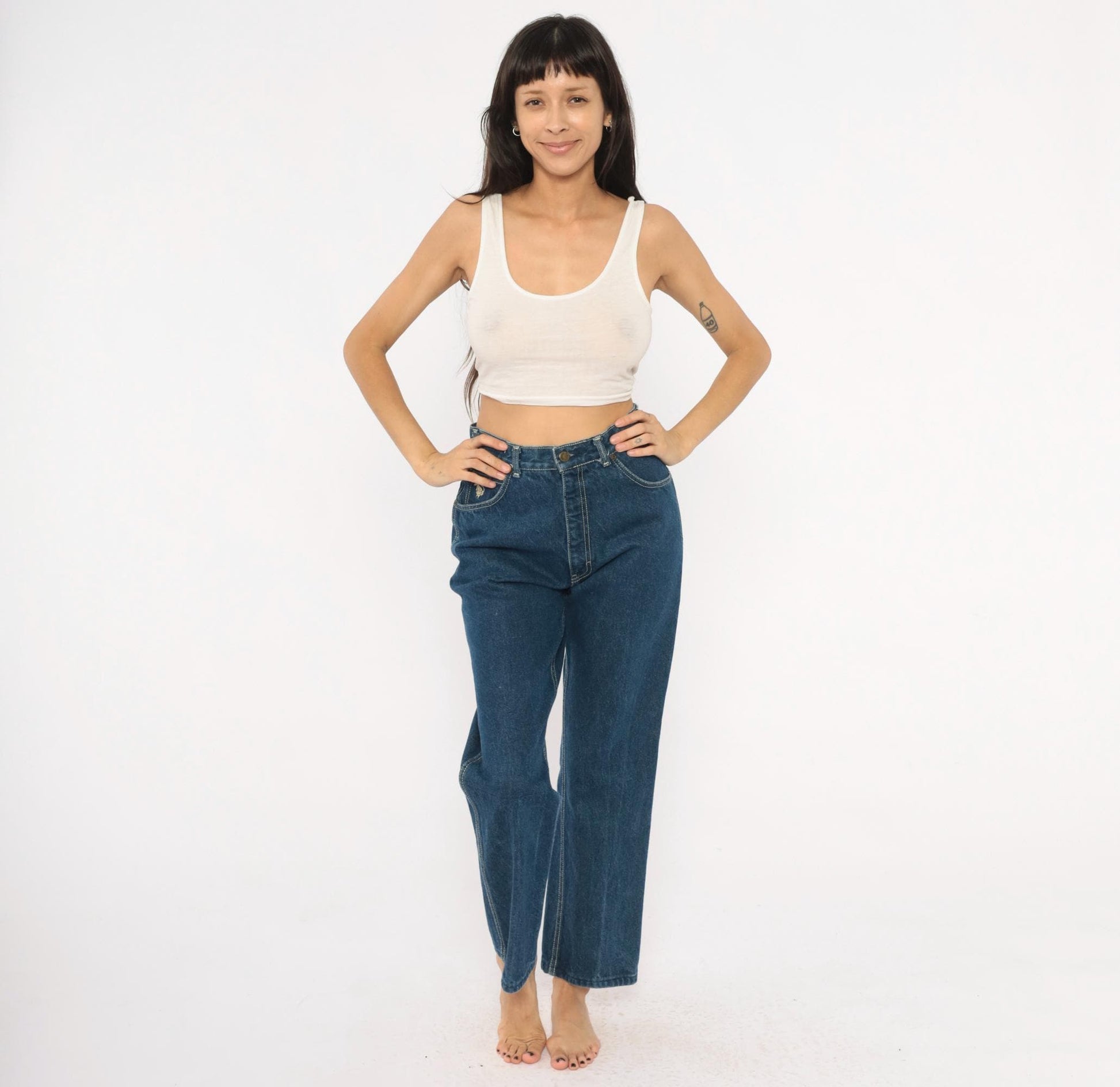 80s Kenny Rogers Western Embroidered Daisy Jeans High Waist Straight Leg Blue 28