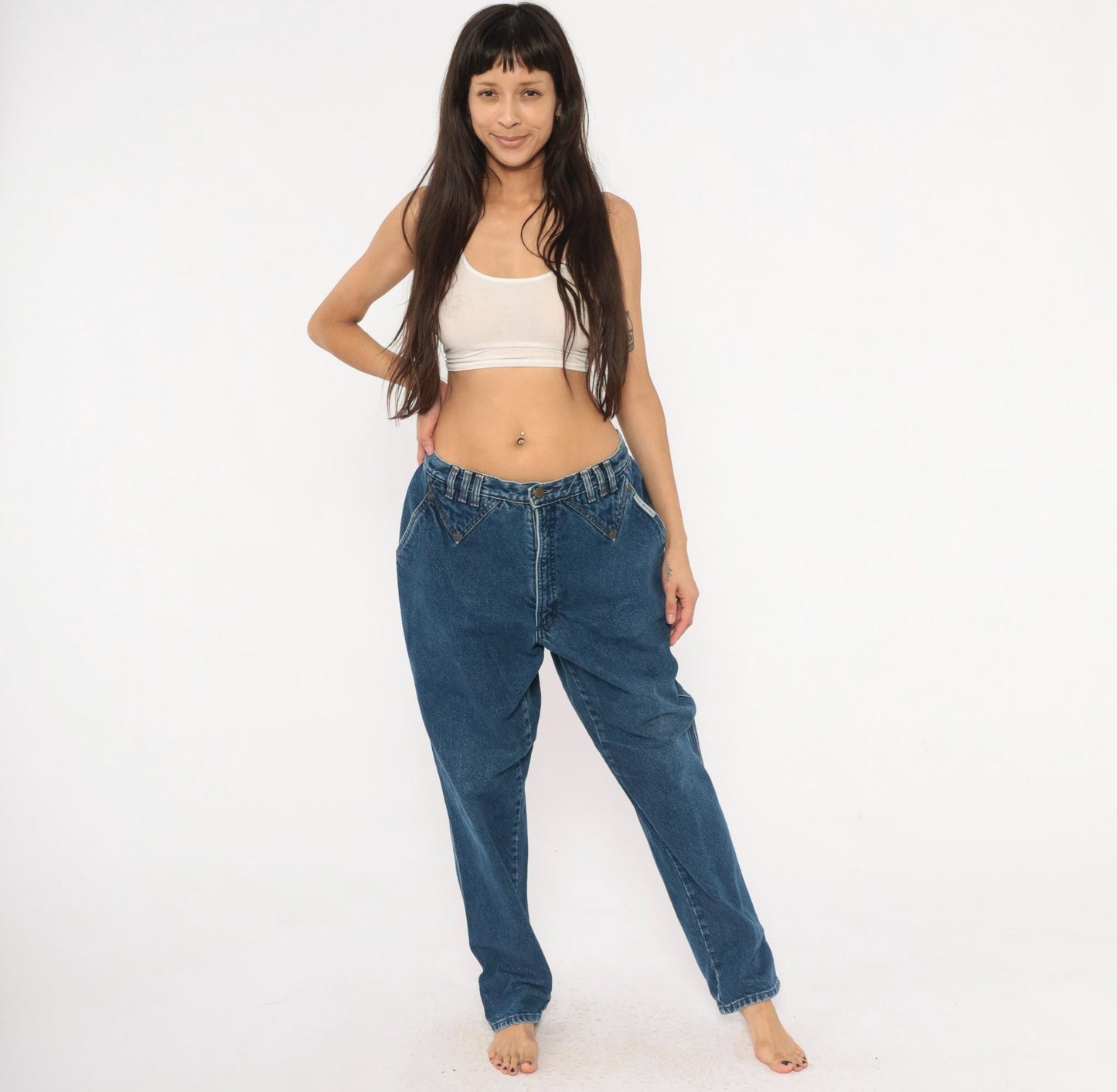 90s Rocky Mountain High Waisted Denim Jeans Cobalt Blue Tapered Straight Leg 34x31