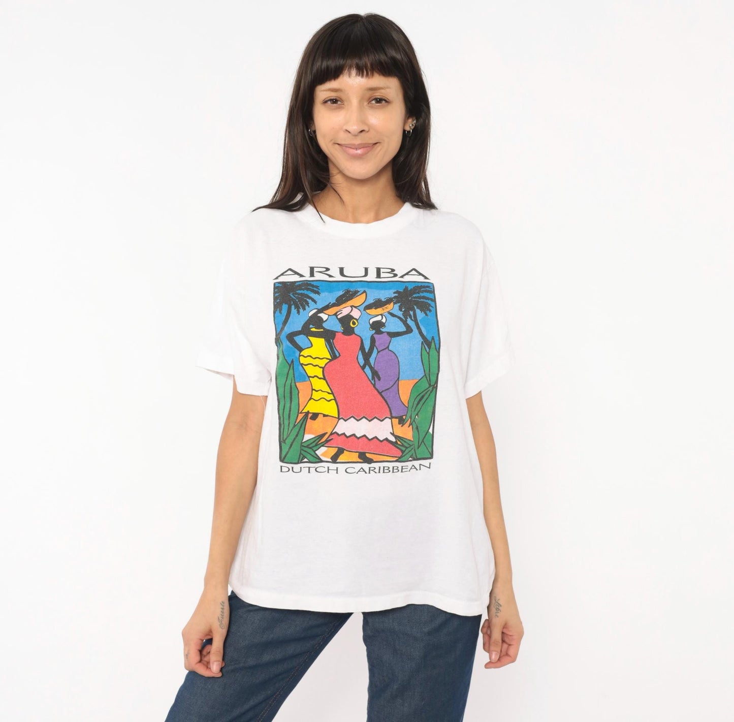 90s Aruba Paradise Island Souvenir Tee White Cotton Graphic Large L