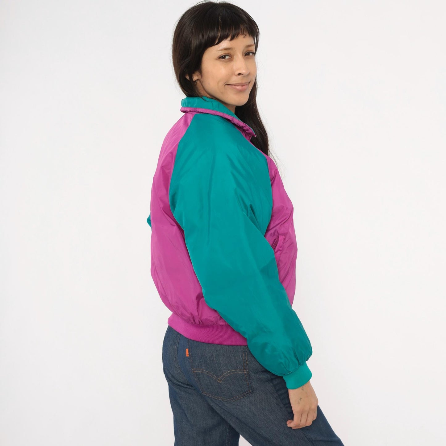 90s Paris Sport Club Reversible Down Puffer Jacket Teal Magenta Medium M