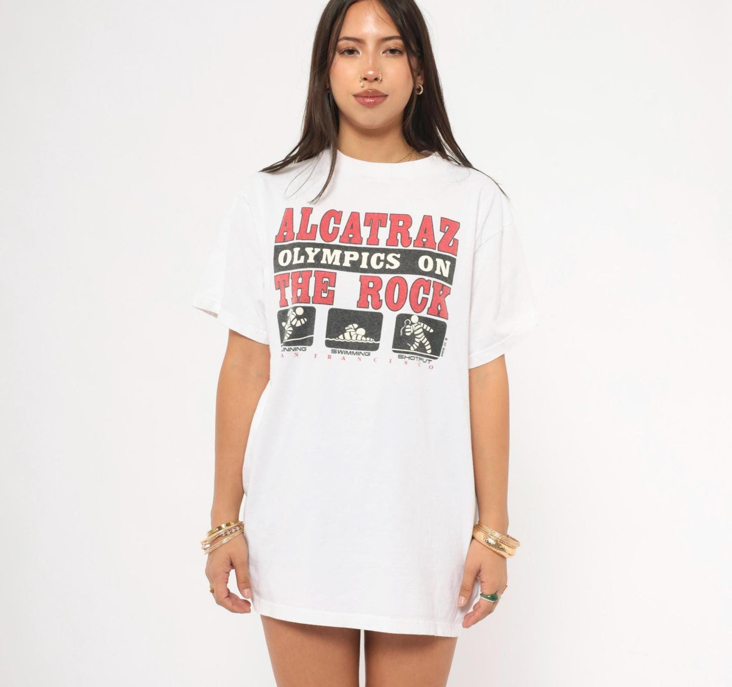 90s Alcatraz Olympics Graphic Tee Tultex White Cotton Large L