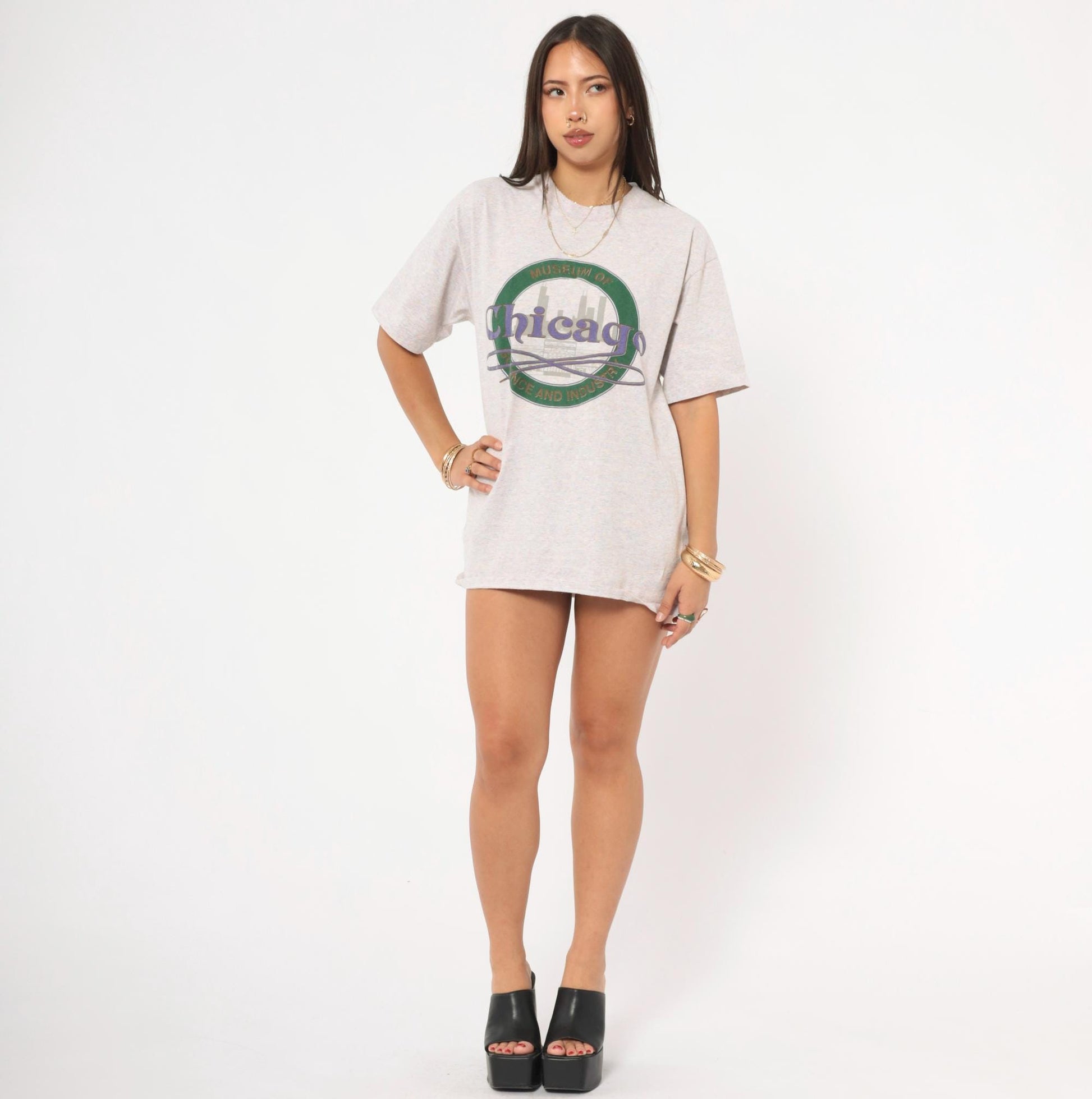 90s Chicago Museum of Science and Industry Graphic Tee Heather Grey Cotton Large