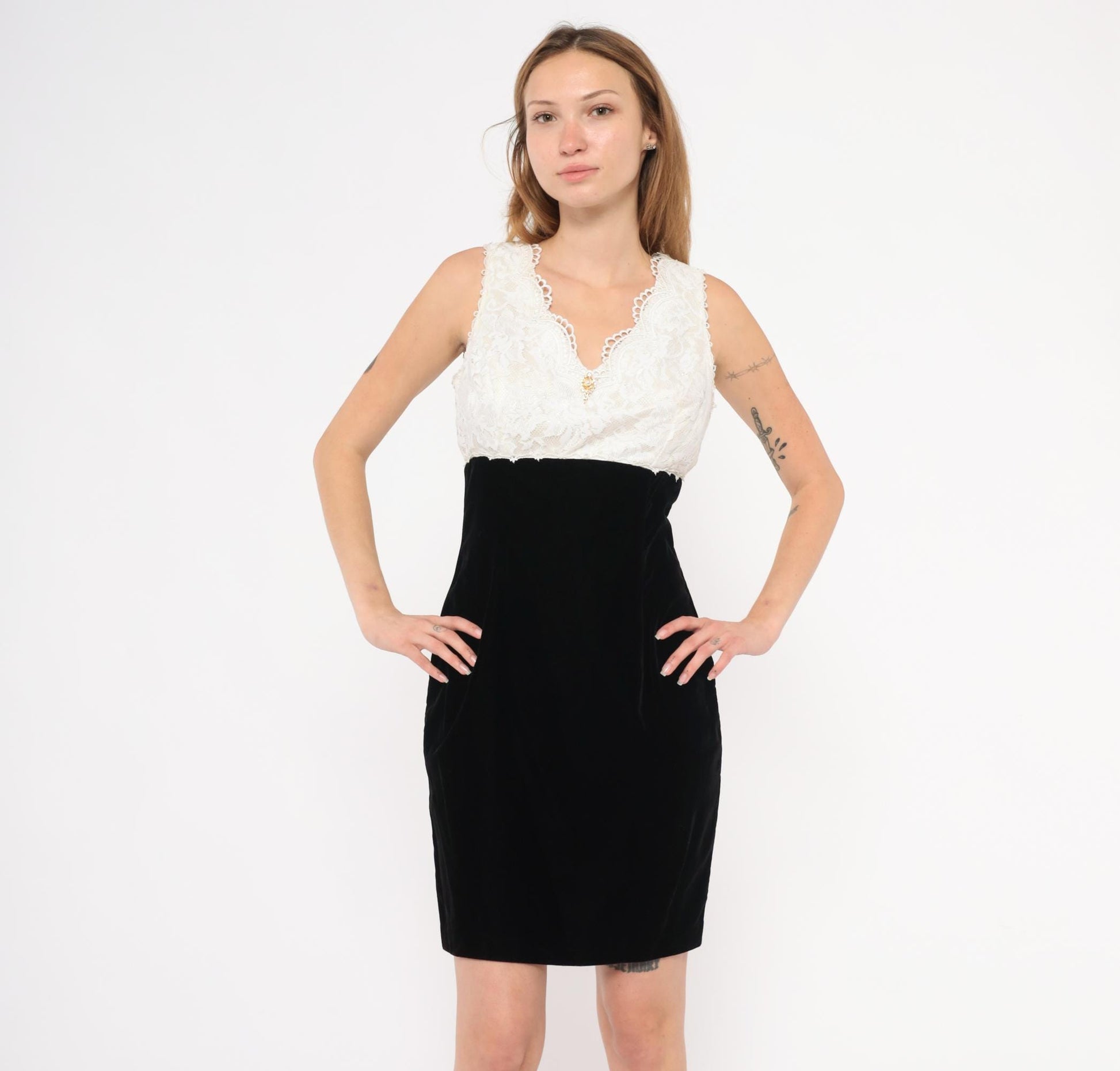 Gunne Sax Jessica McClintock Velvet Lace Mini Dress Open Back Black Cream Medium