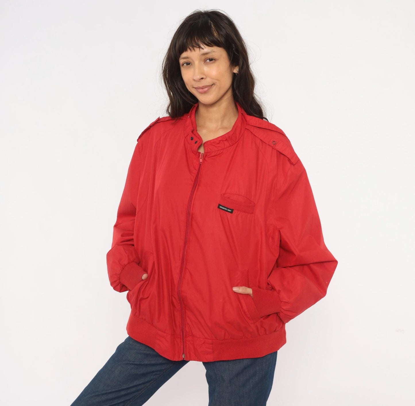 80s Members Only Red Bomber Jacket Café Racer Cotton Snap Collar Plus Size XXL