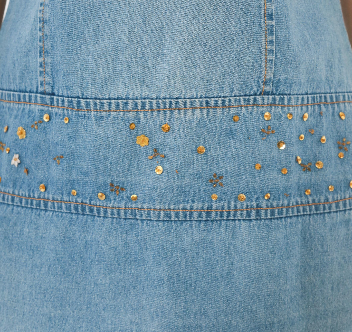 2000s Metrostyle Denim Mini Dress Sleeveless Collared Blue Chambray Sequin Medium