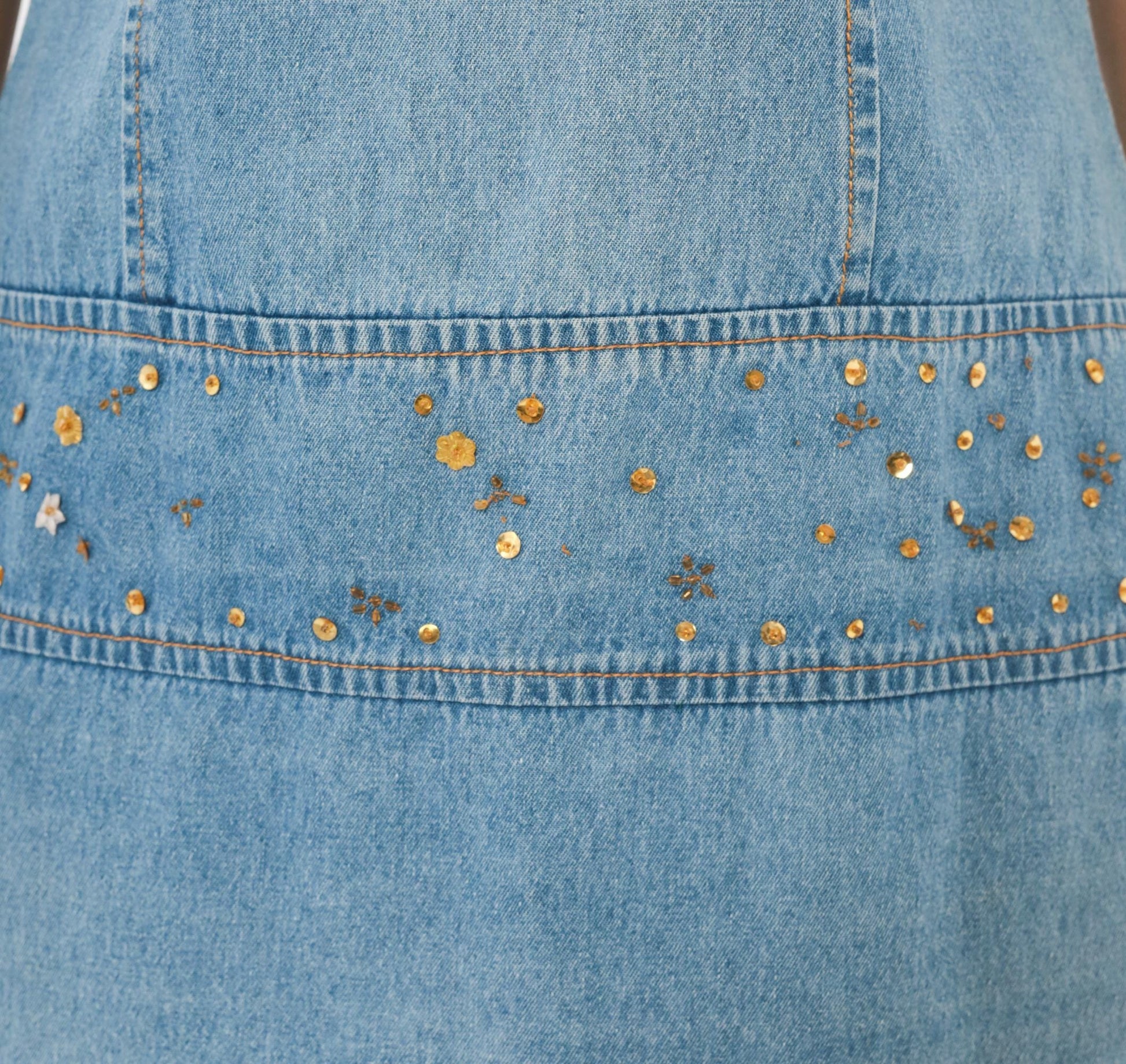 2000s Metrostyle Denim Mini Dress Sleeveless Collared Blue Chambray Sequin Medium